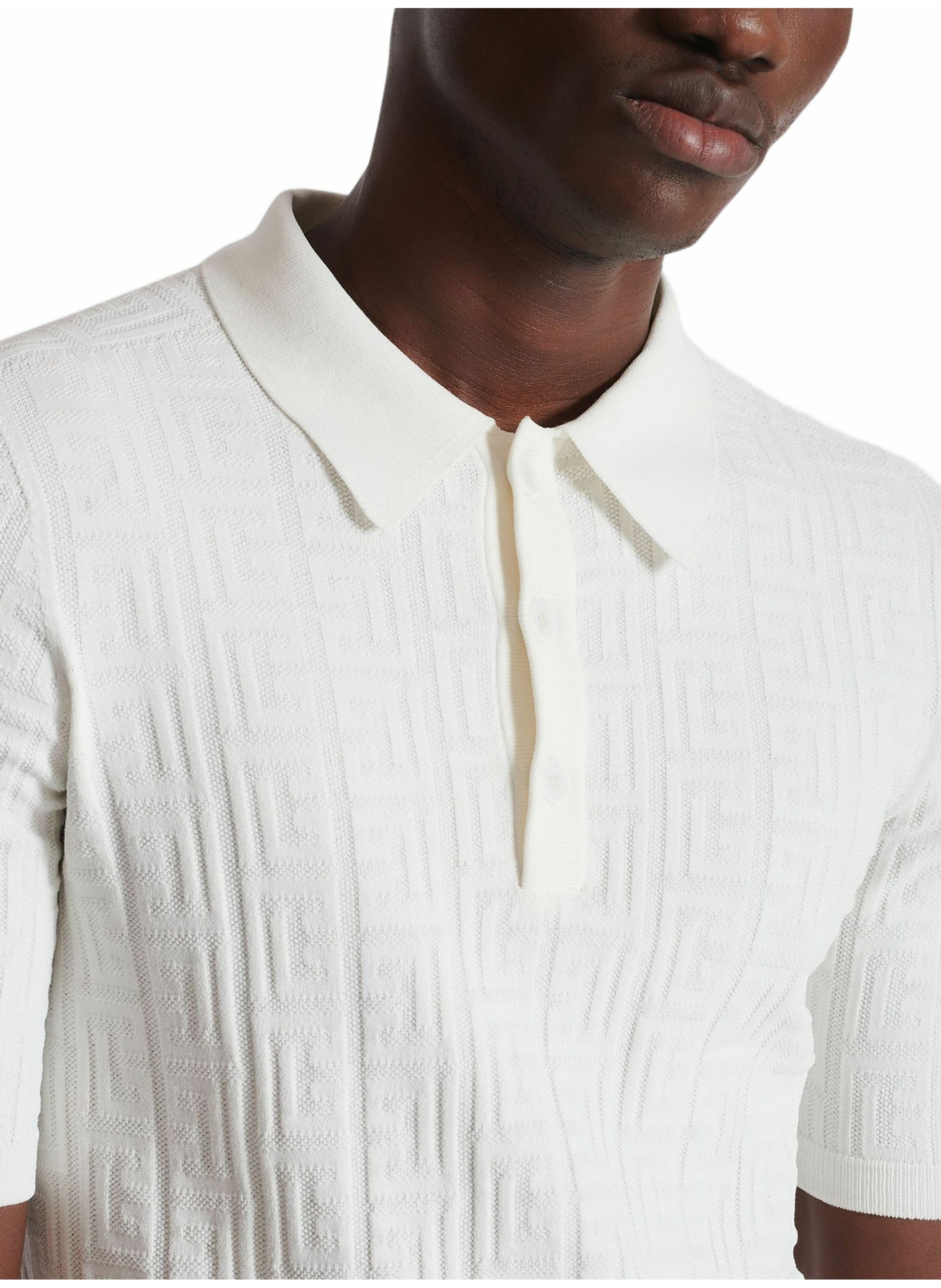Polo en maille monogrammée BALMAIN Blanc