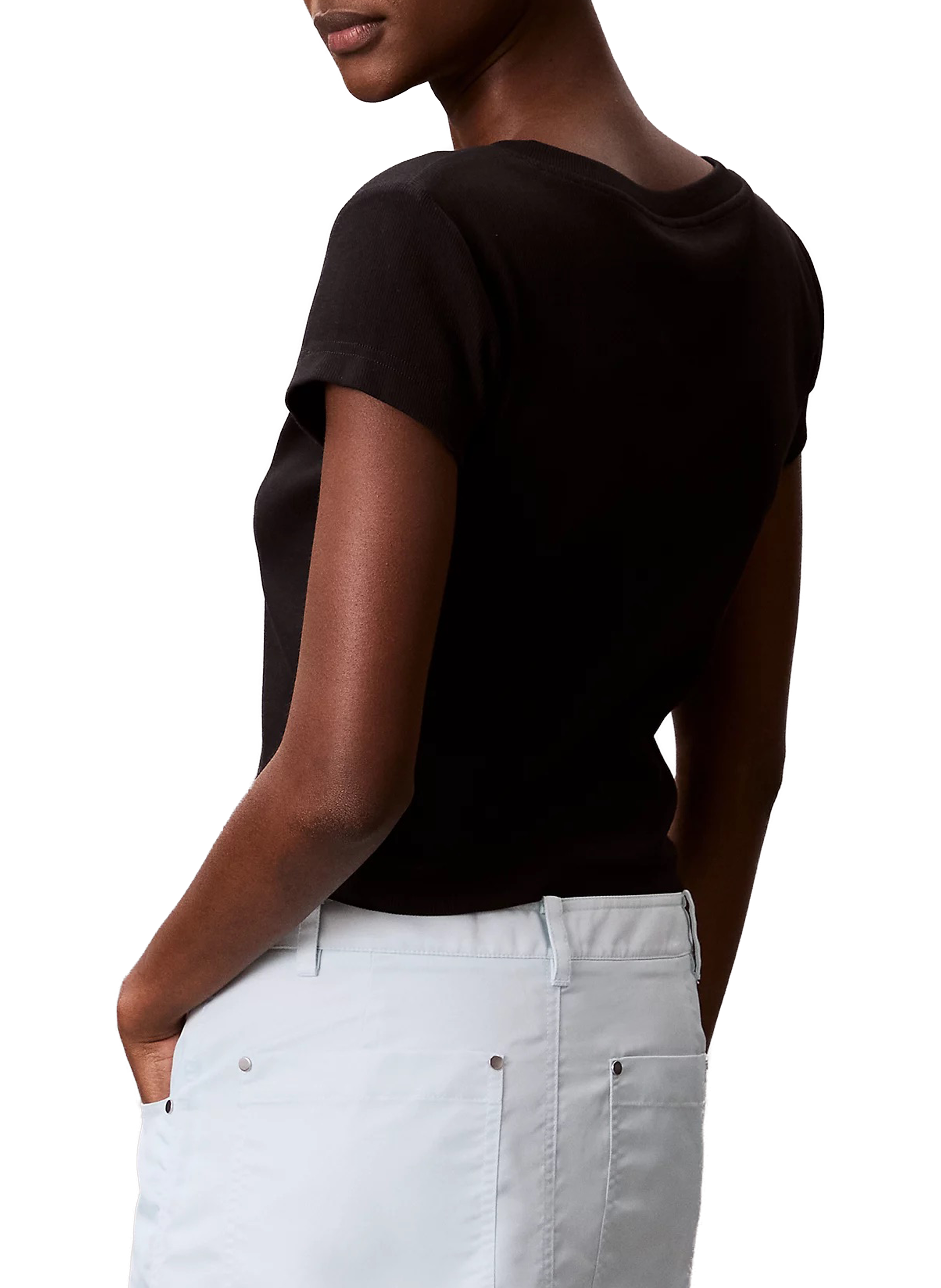 Ribbed cotton V-neck T-shirt CALVIN KLEIN Black