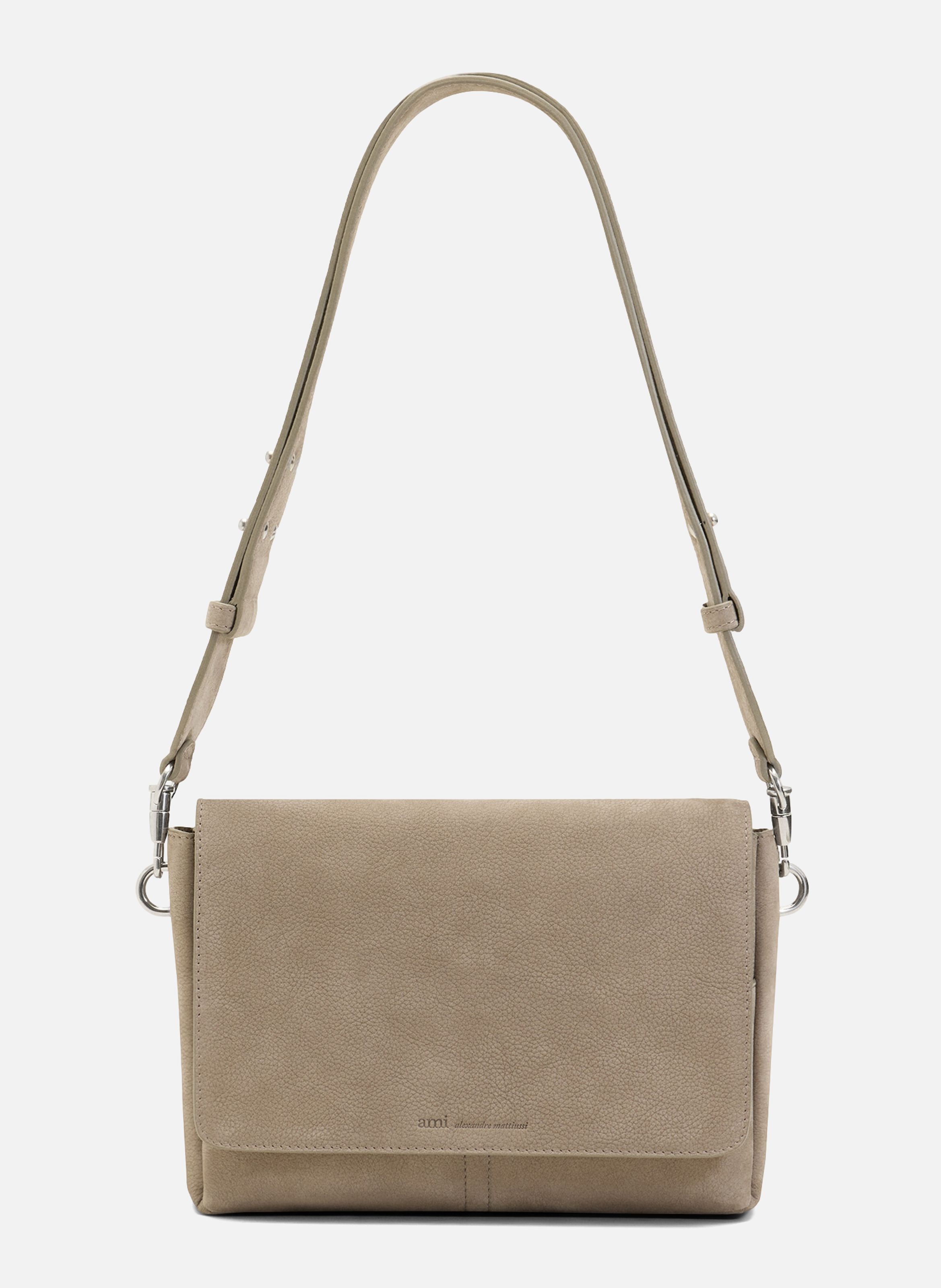 Sac messenger à rabat carrousel unisexe en cuir de vache AMI PARIS Gris