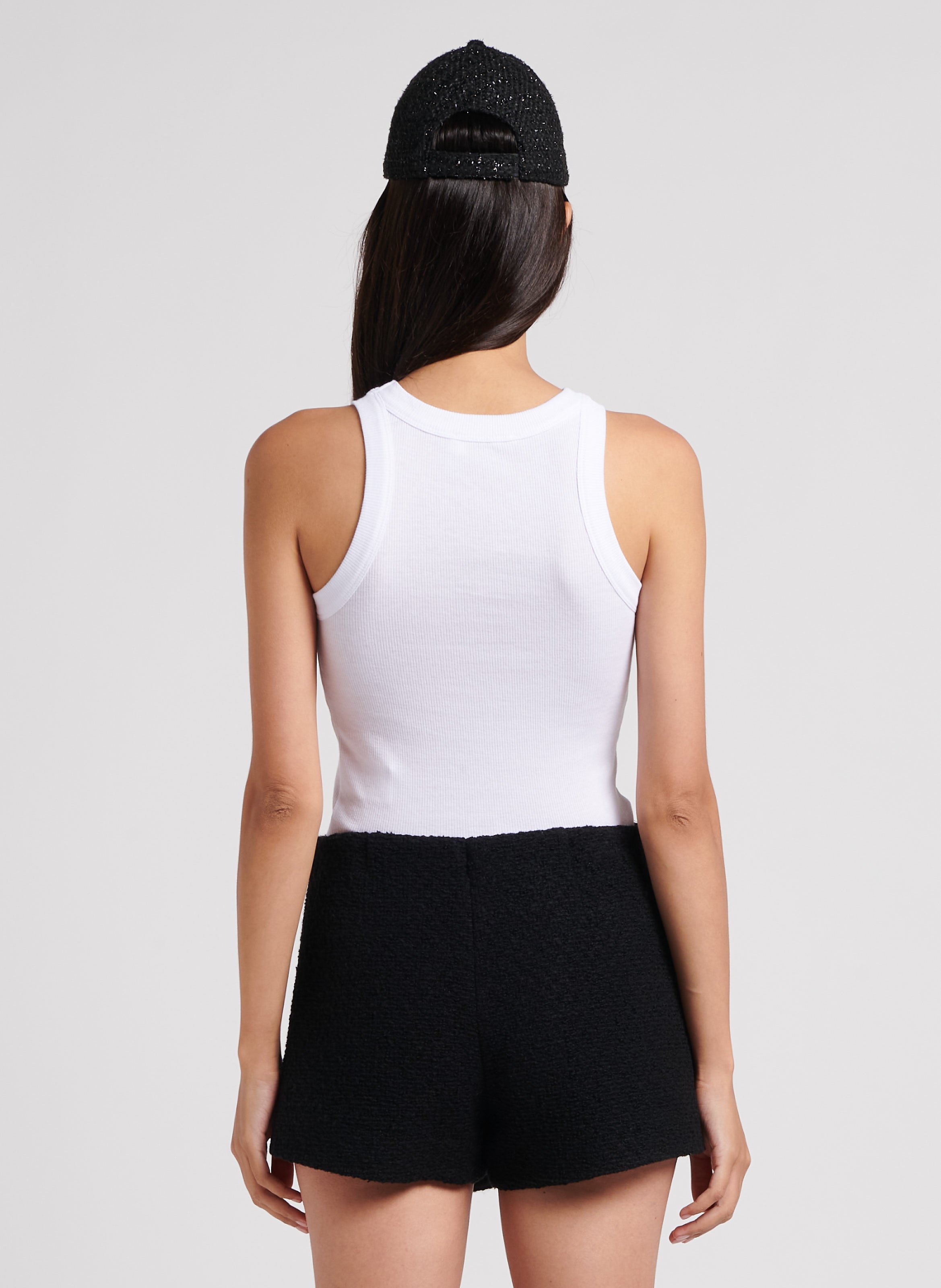 Débardeur col rond côtelé en coton cynda Blanc