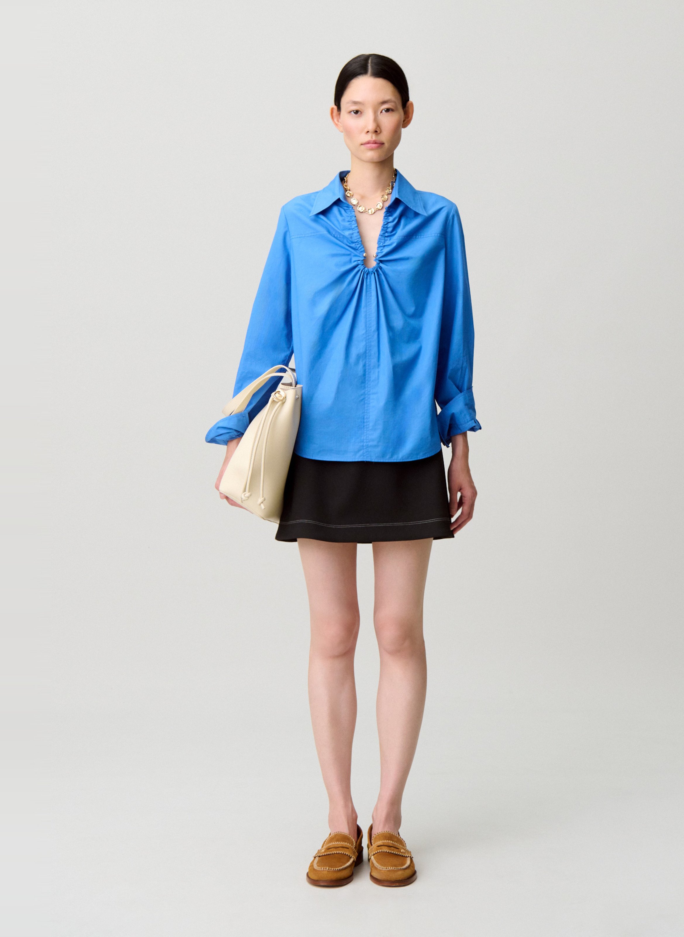 Blouse col v en coton CLAUDIE PIERLOT Bleu