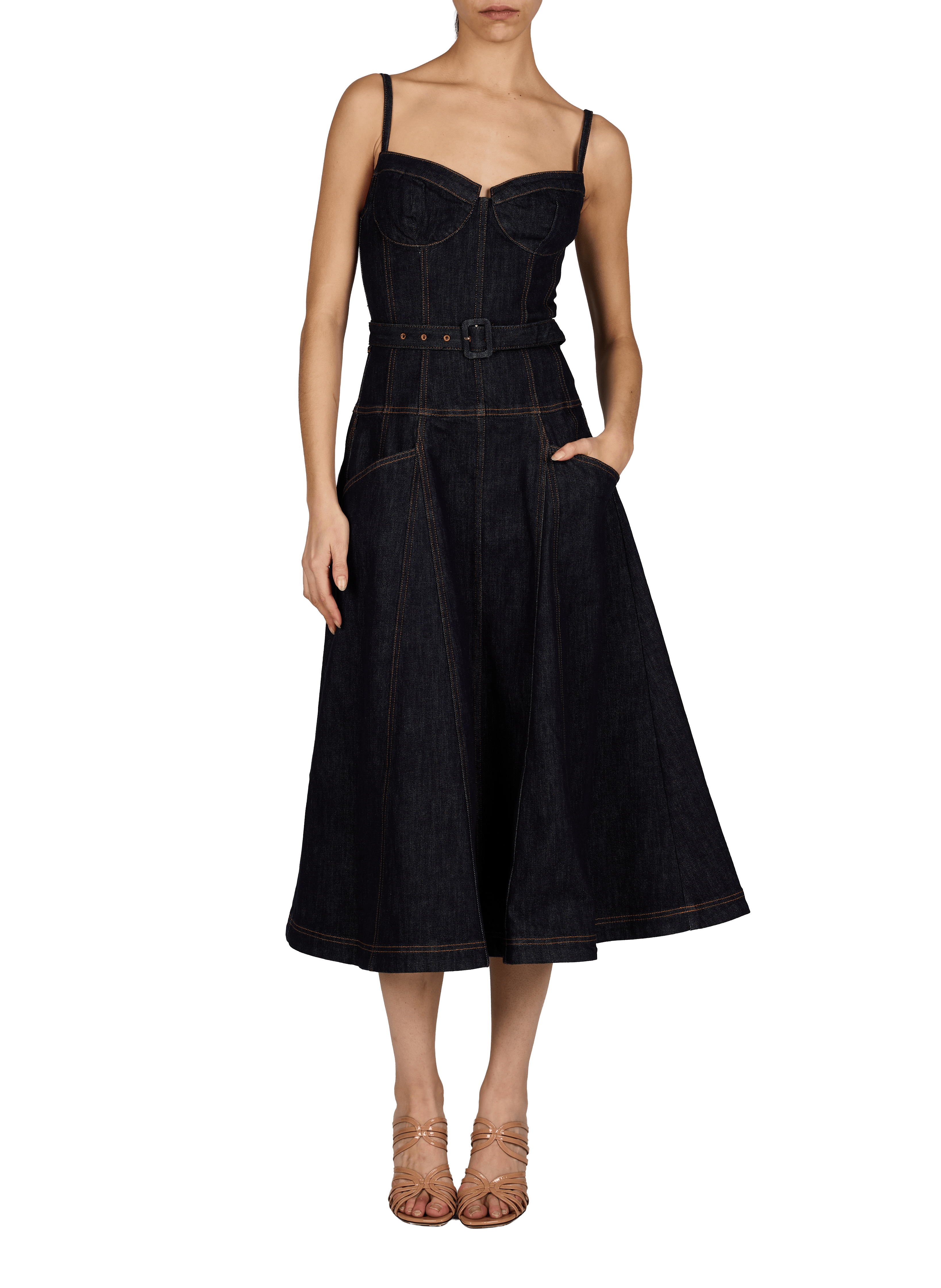 Strappy Mixed Cotton Dress SELF PORTRAIT Blue