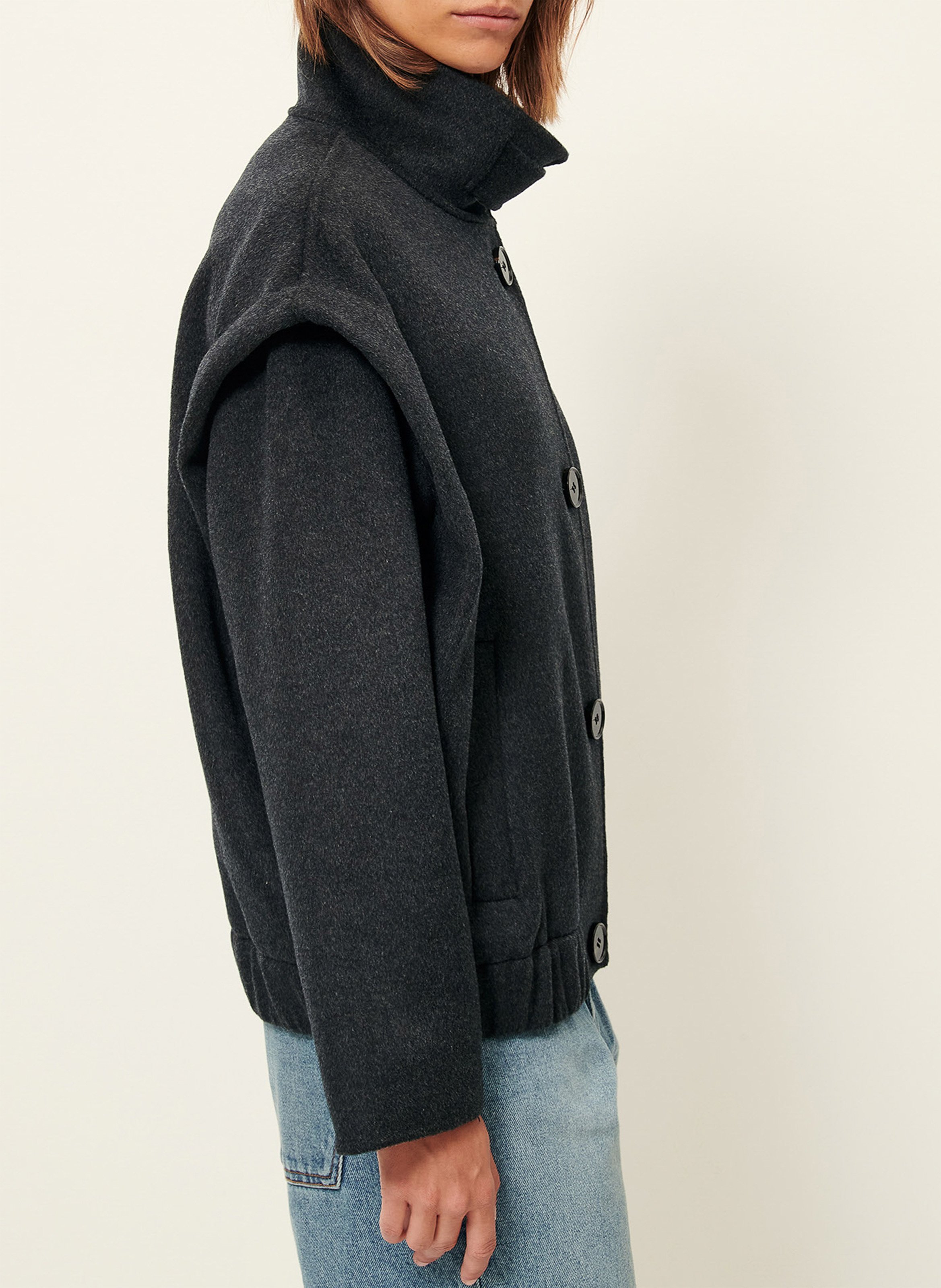 Manteau court élastiqué à plis en laine mélangée SESSUN Gris