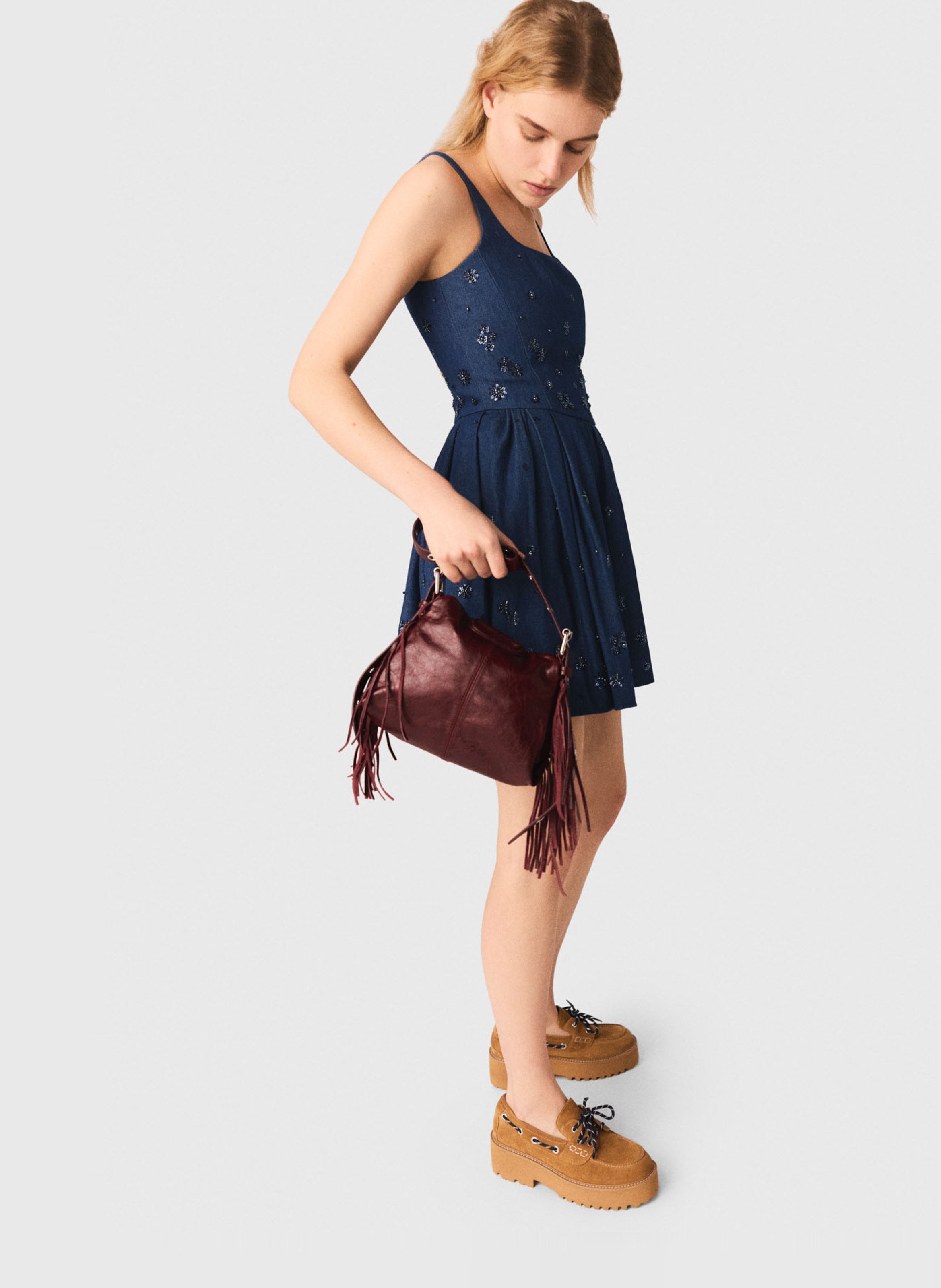 Robe courte en denim MAJE Bleu