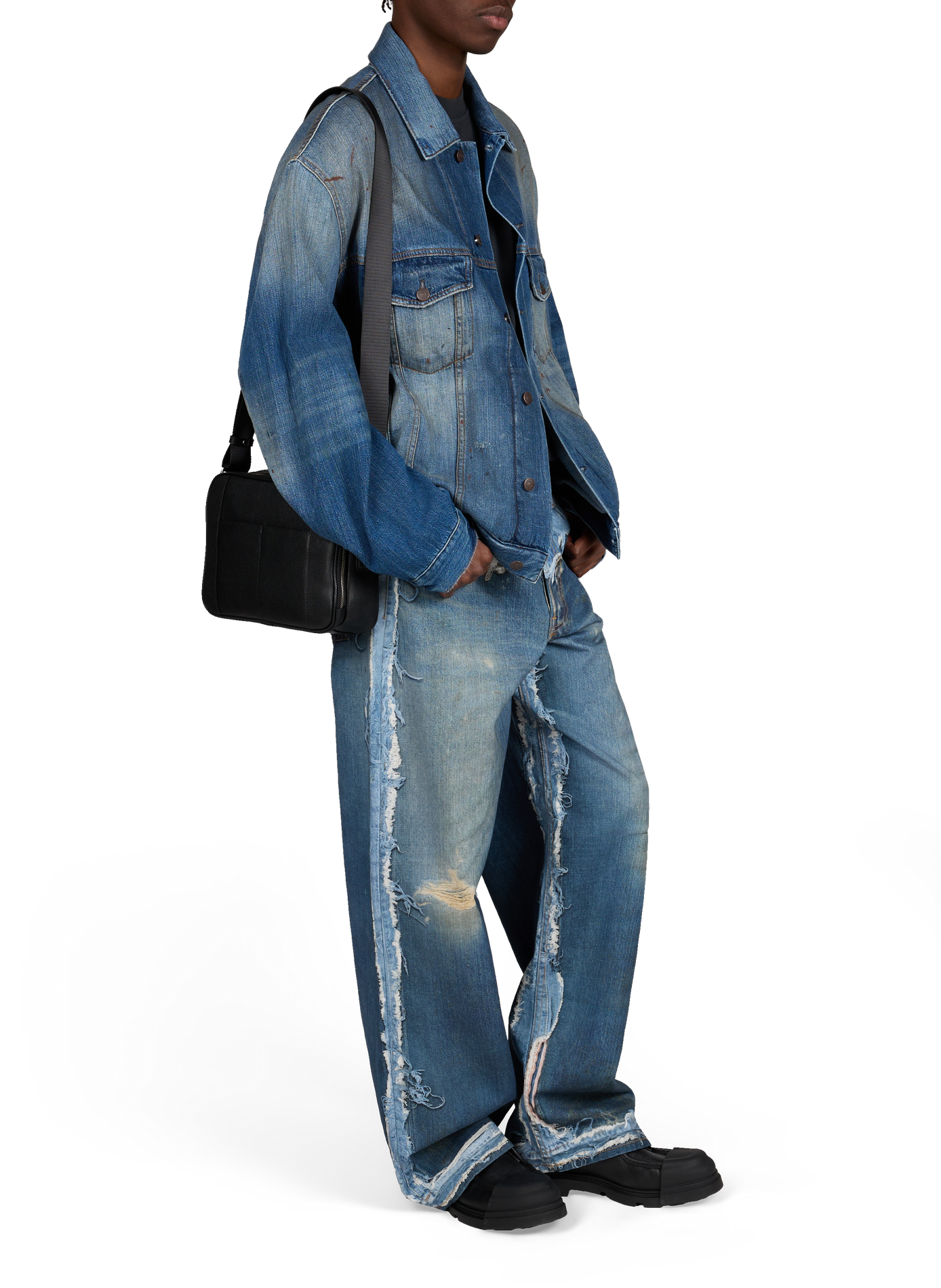 Jean ample imprimé déchiré en coton ACNE STUDIOS Bleu