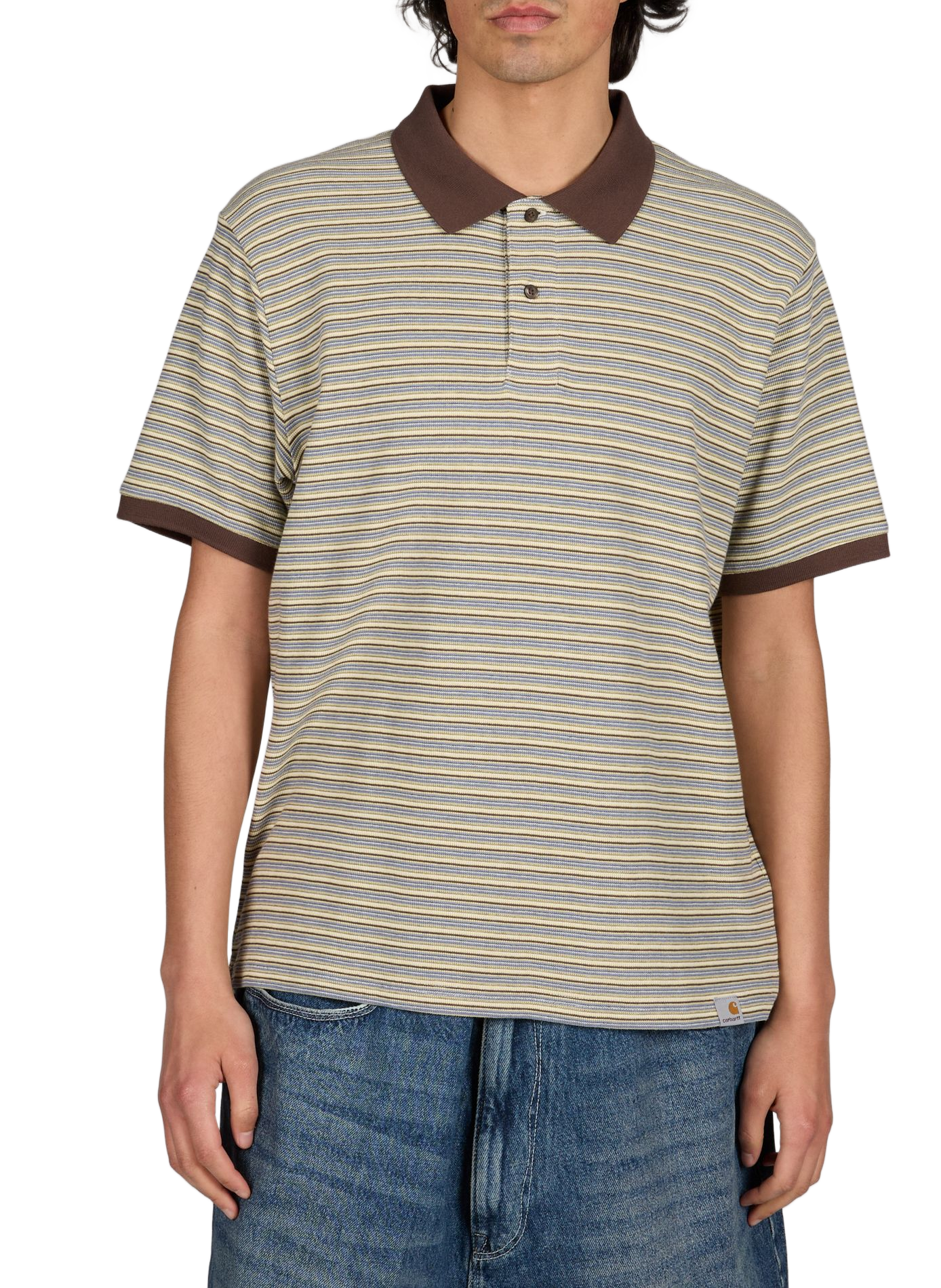 Short-sleeved striped cotton polo CARHARTT WIP Brown