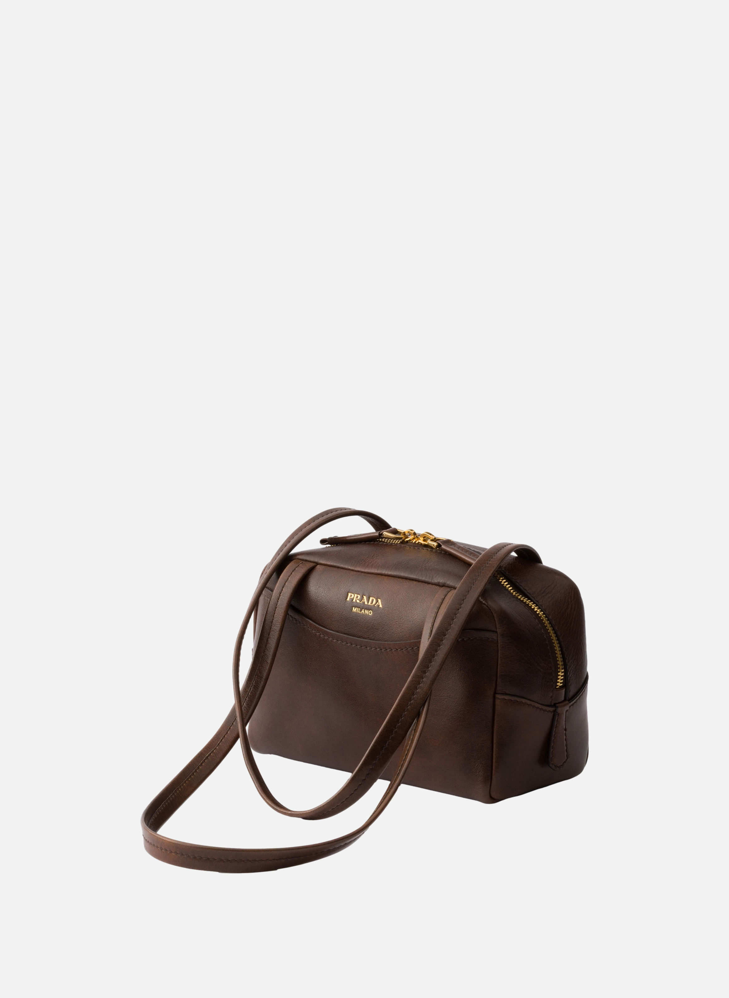 Mini sac à poignée supérieure en cuir vieilli prad PRADA Marron