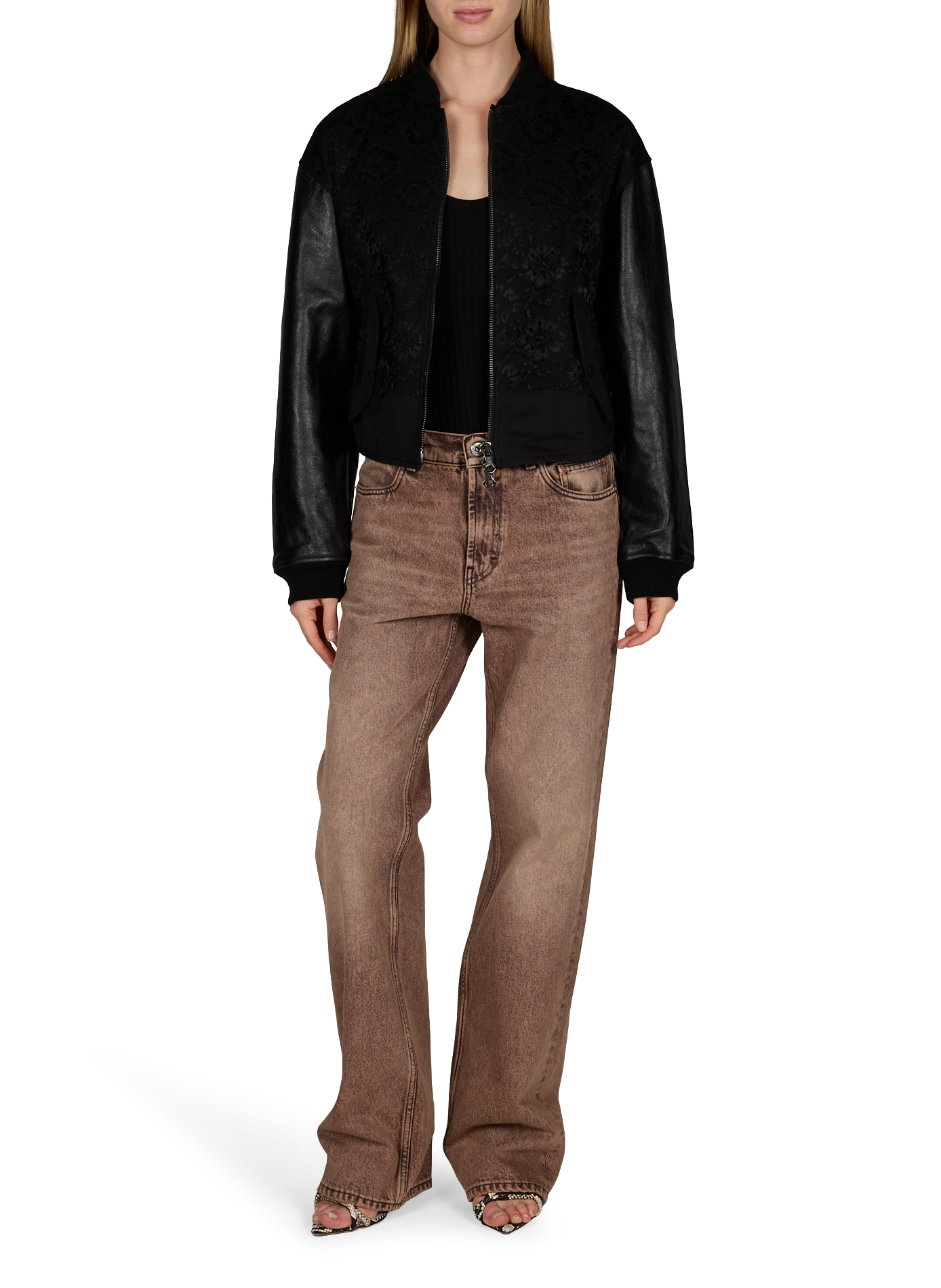 Bomber bi-matière avec empiècement en dentelle en coton OUR LEGACY Noir