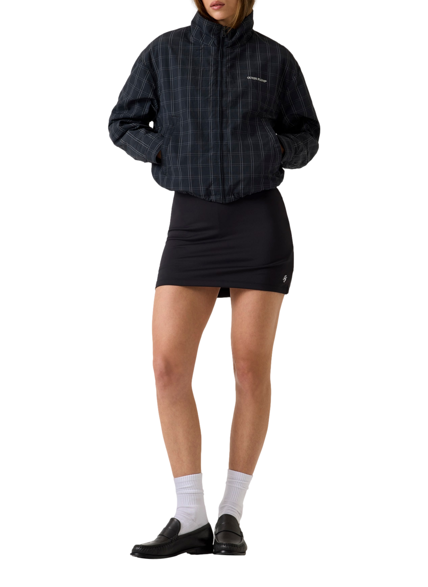 Short checkered high-neck jacket GUESS Black