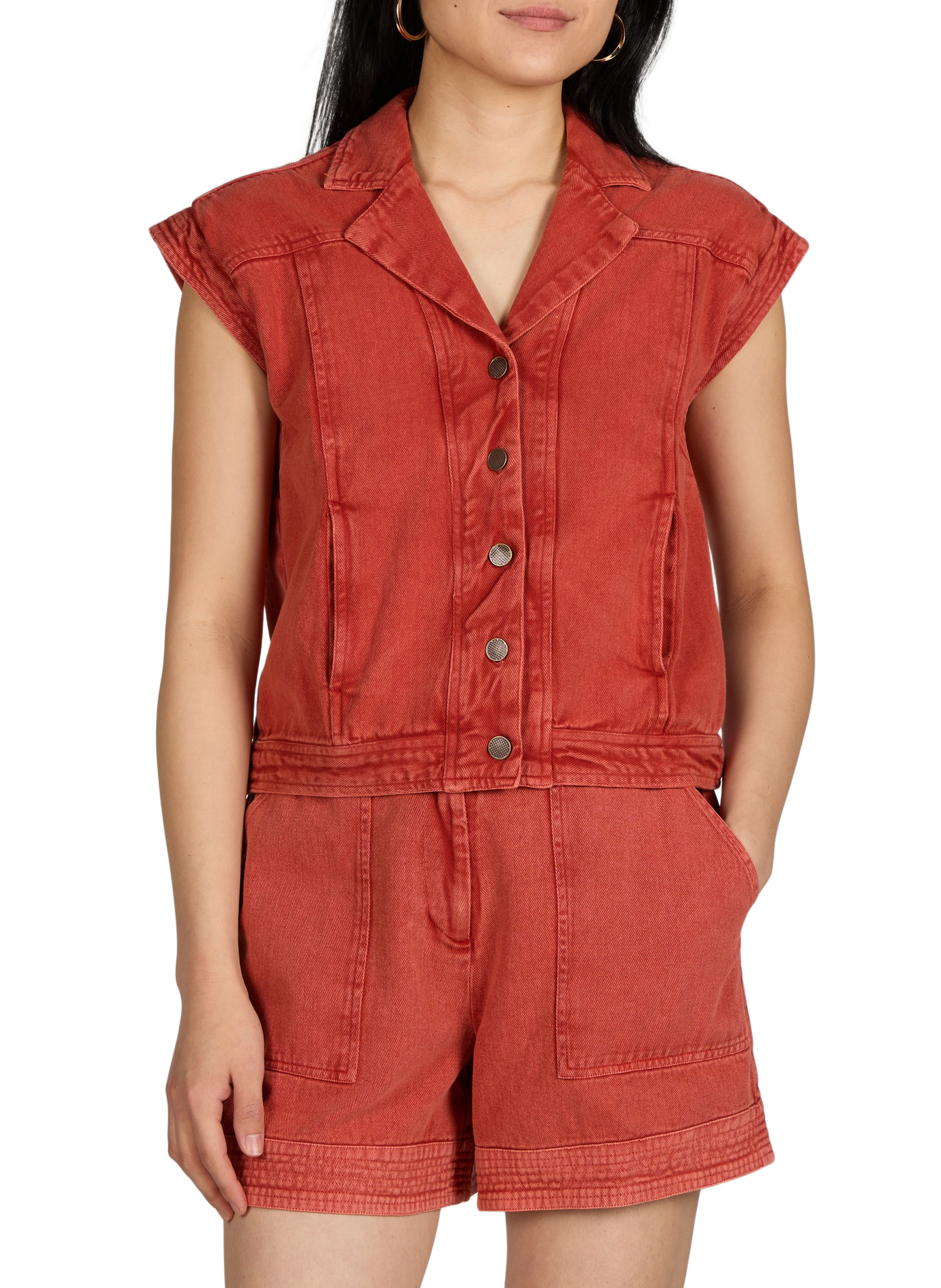 Sleeveless denim cotton jacket VILA Red