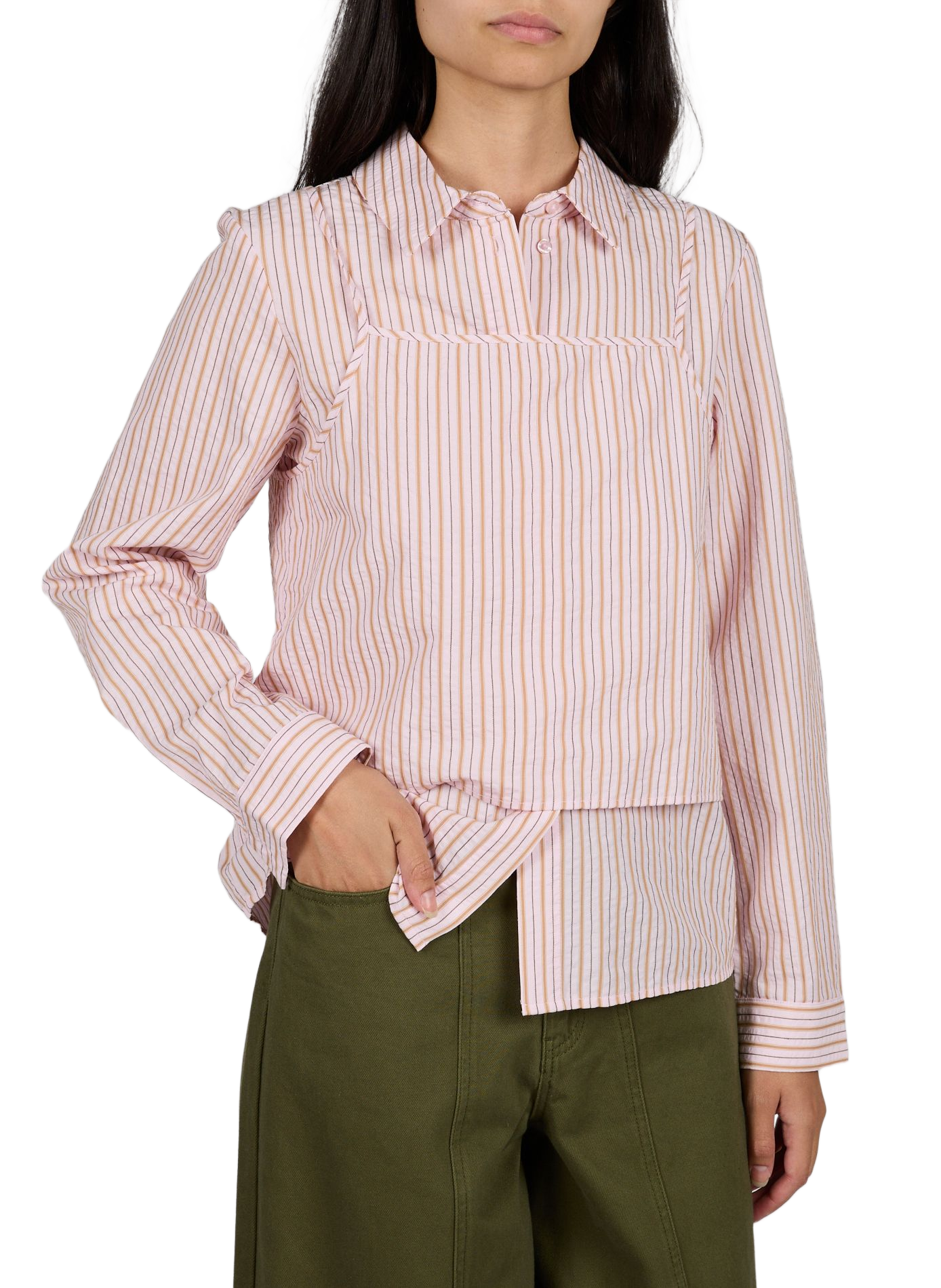 Gestreiftes 2-in-1-Blusenshirt OBJZIRA aus Baumwolle OBJECT Rosa