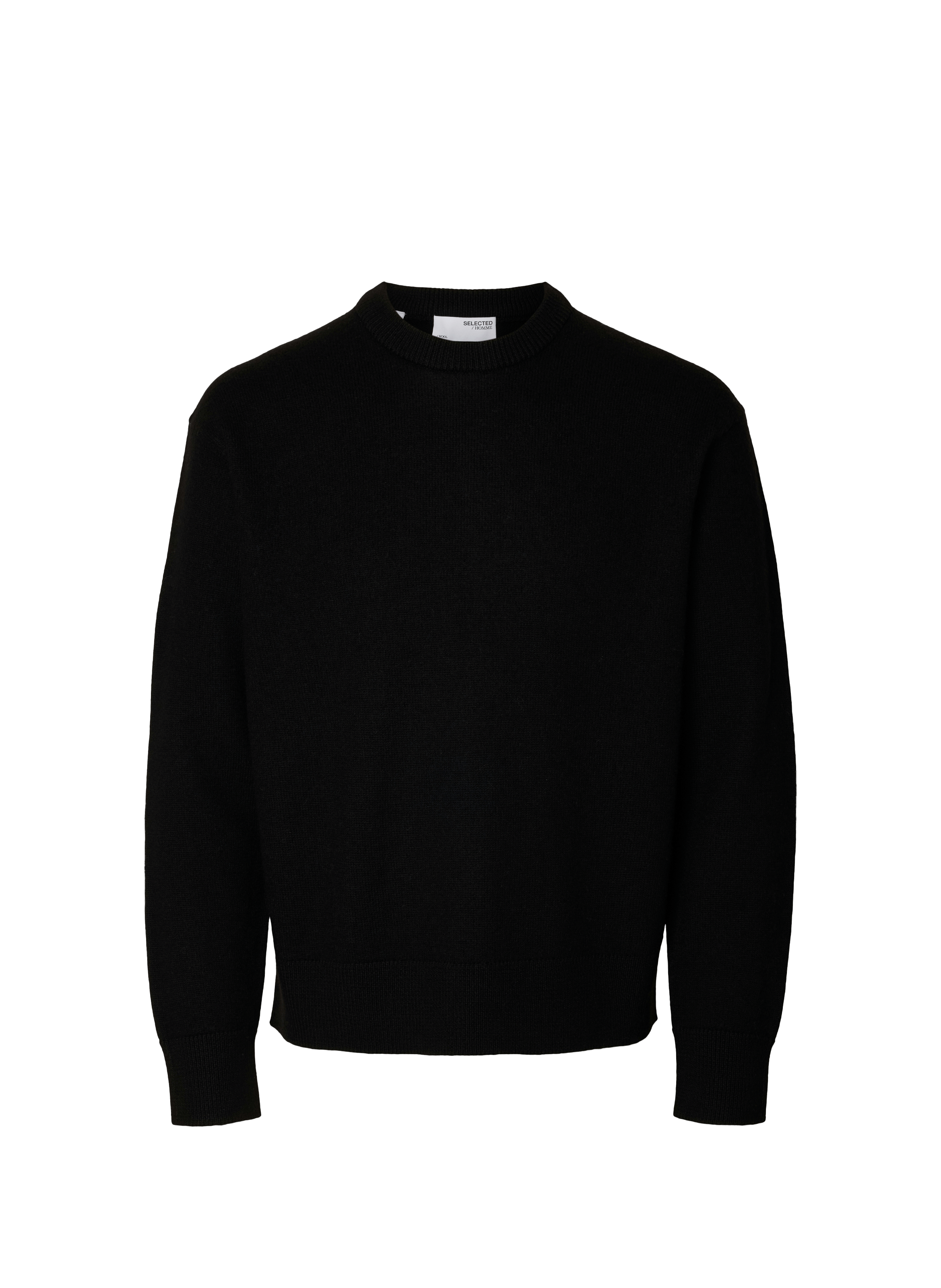 SELECTED Pull droit en laine Noir
