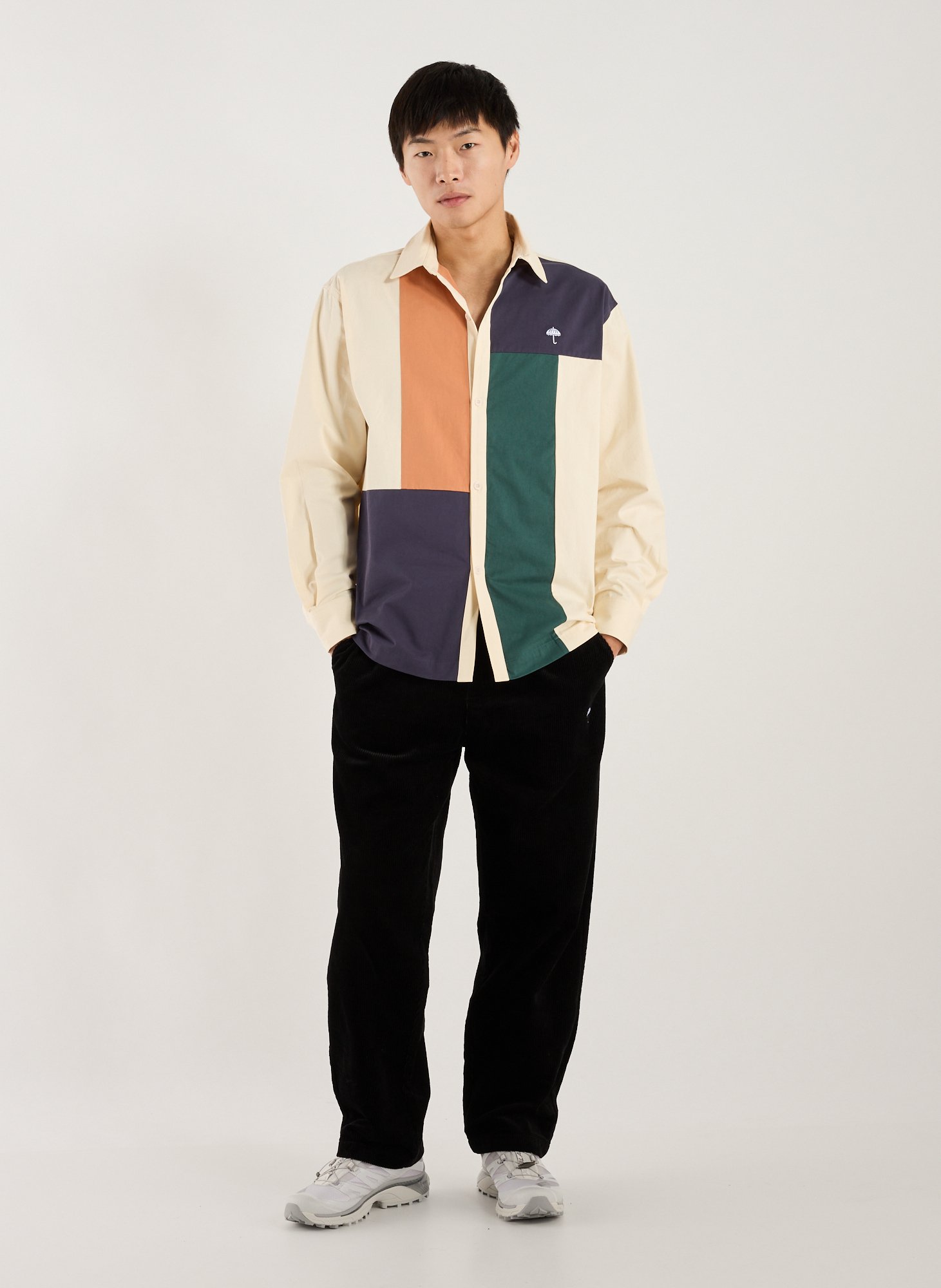 Oversized cotton shirt with patterns HELAS CAPS Beige