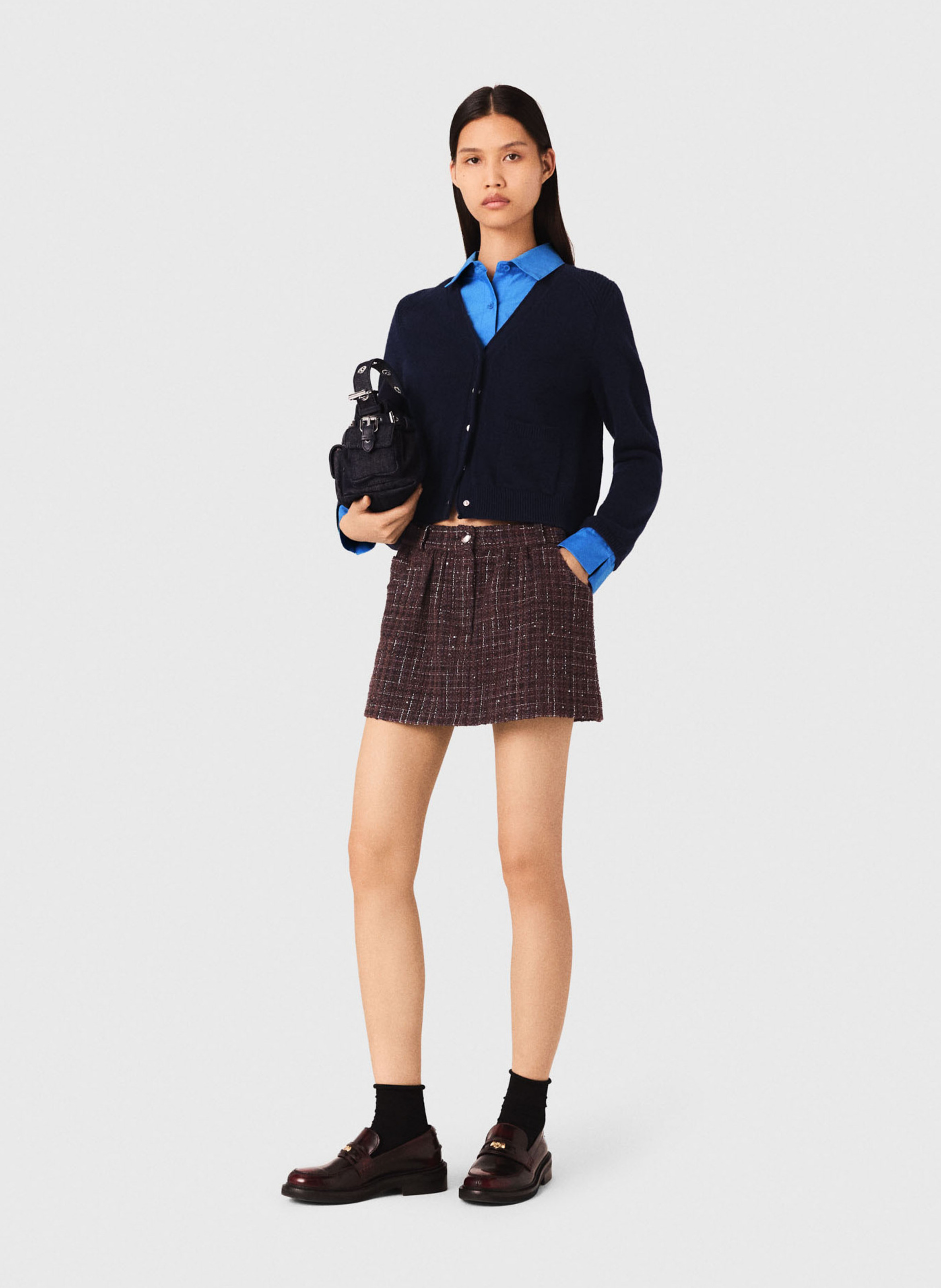 Cardigan en laine avec détails amovibles Bleu