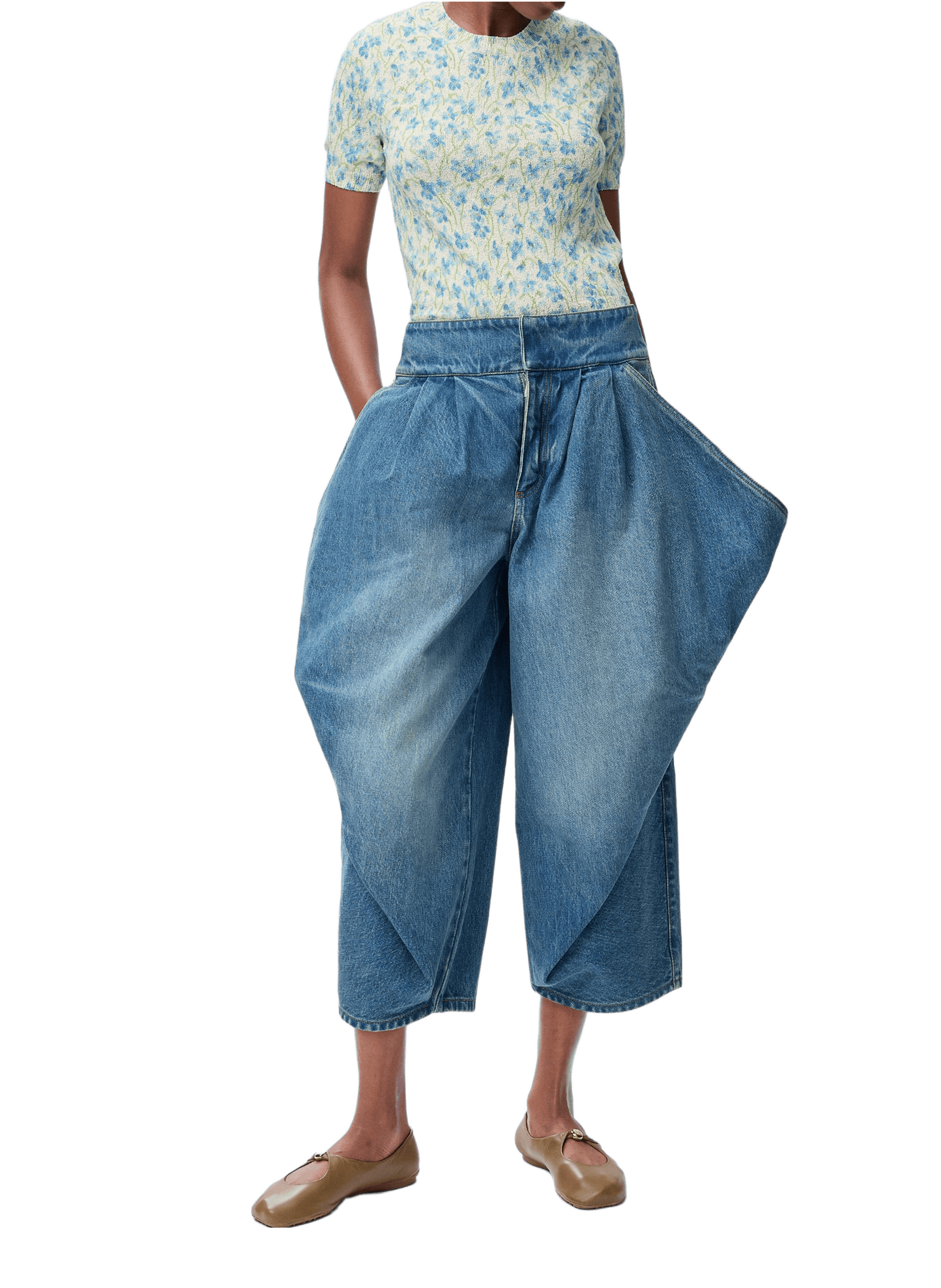 Pull manches courtes fleuri en coton mélangé LOEWE Bleu