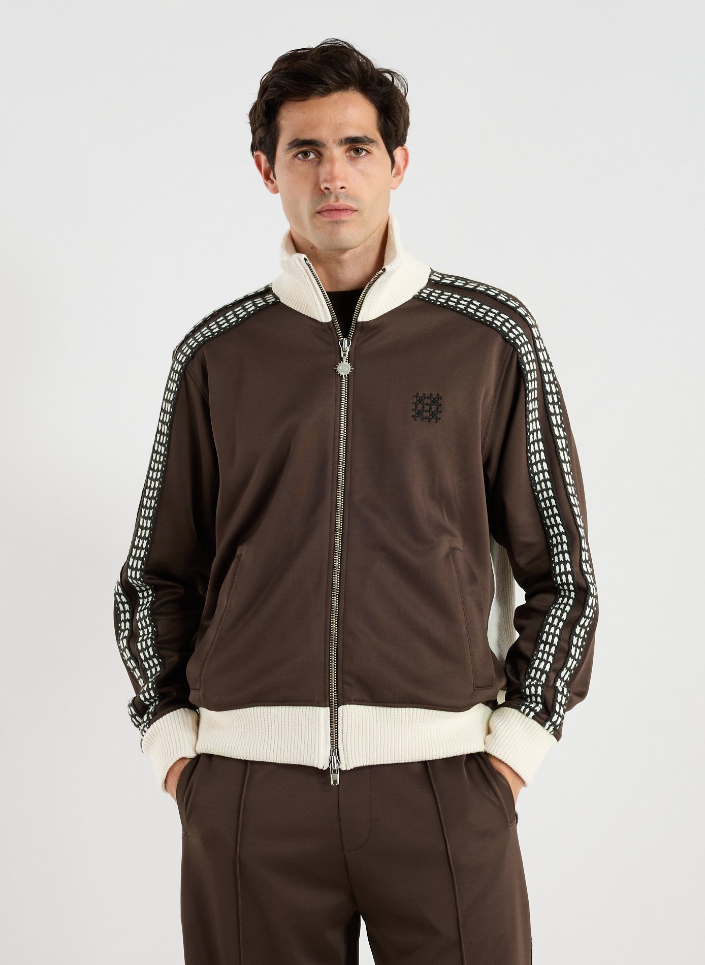 CALEB Two-material vest in cotton and wool Brown