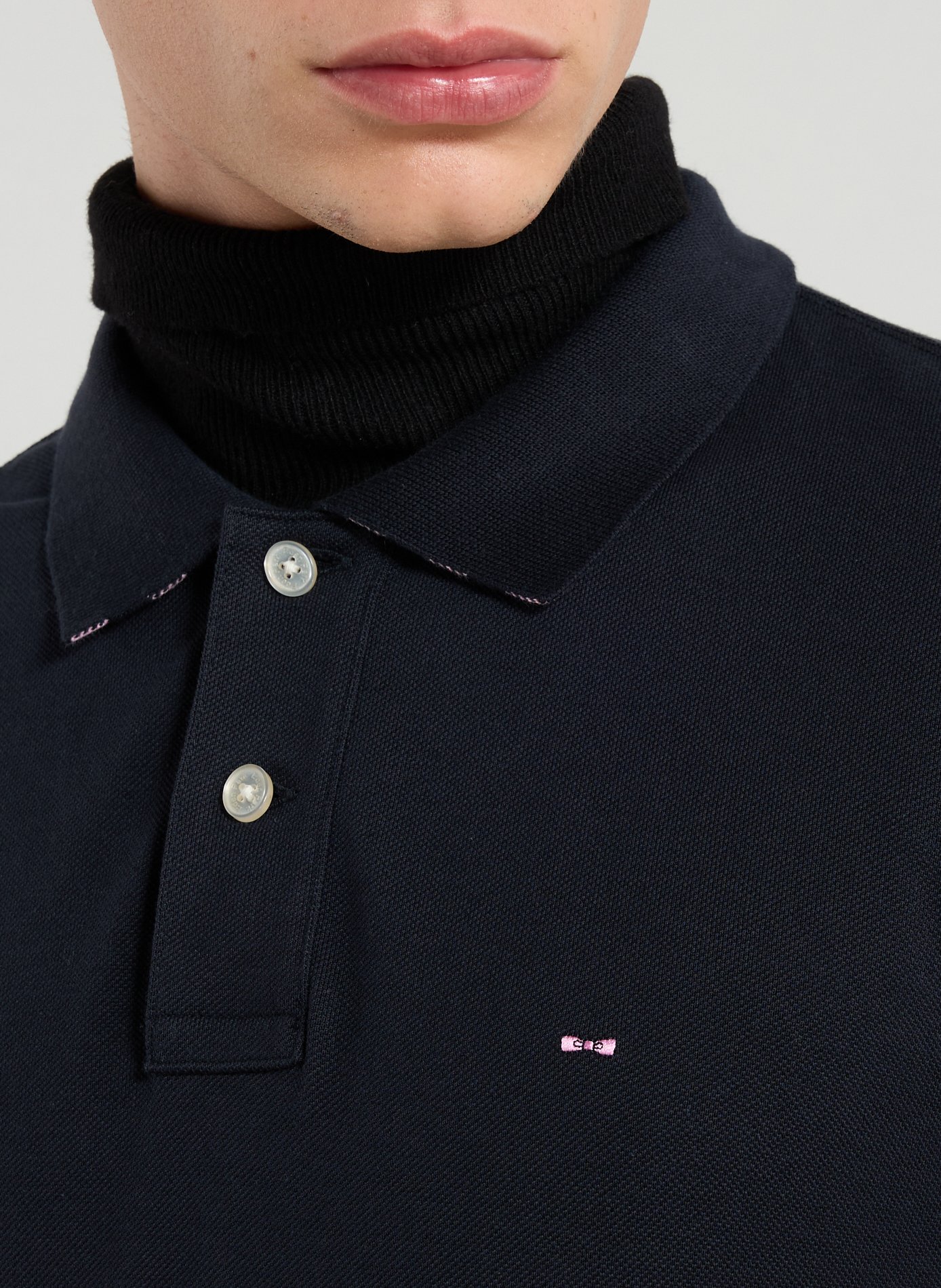 Long-sleeved cotton polo shirt EDEN PARK Blue