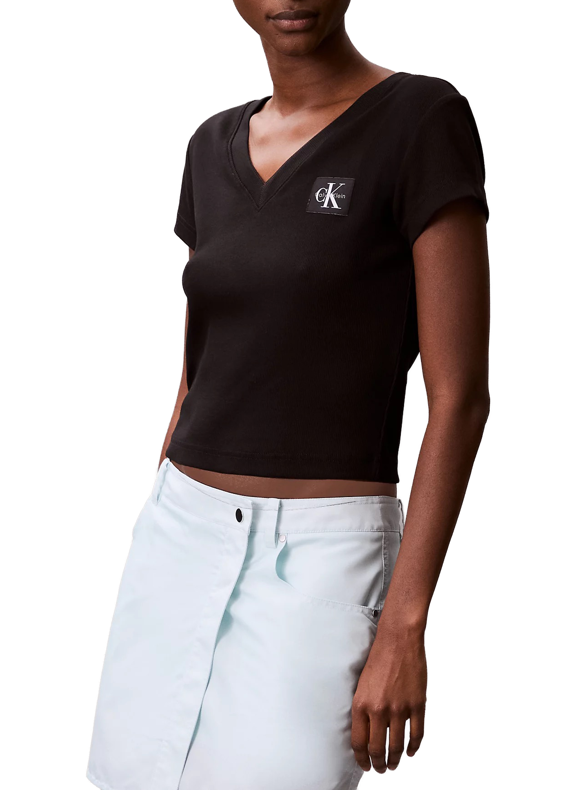 CALVIN KLEIN T-shirt col V en coton mélangé Noir