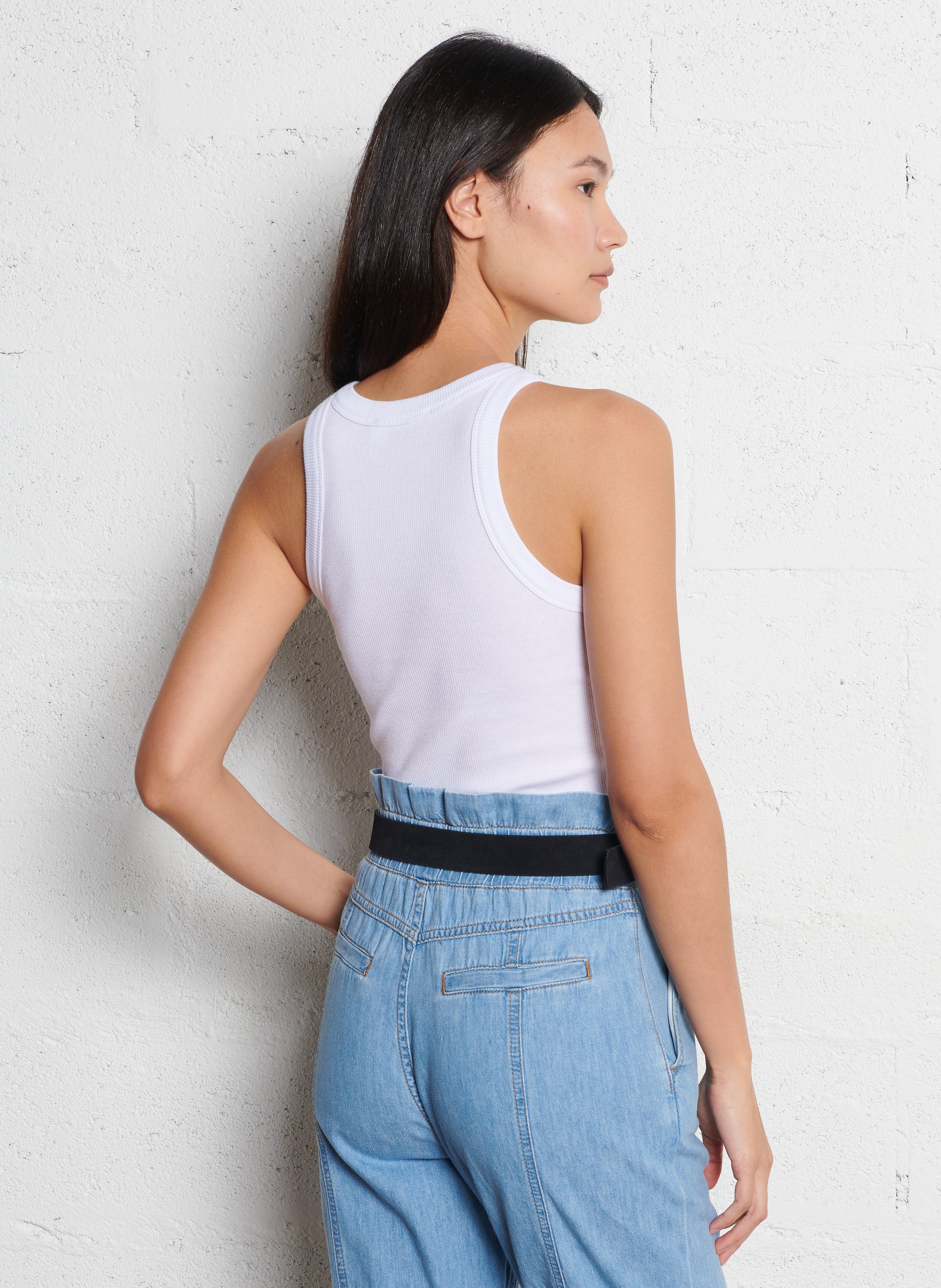 Débardeur col rond côtelé en coton cynda Blanc