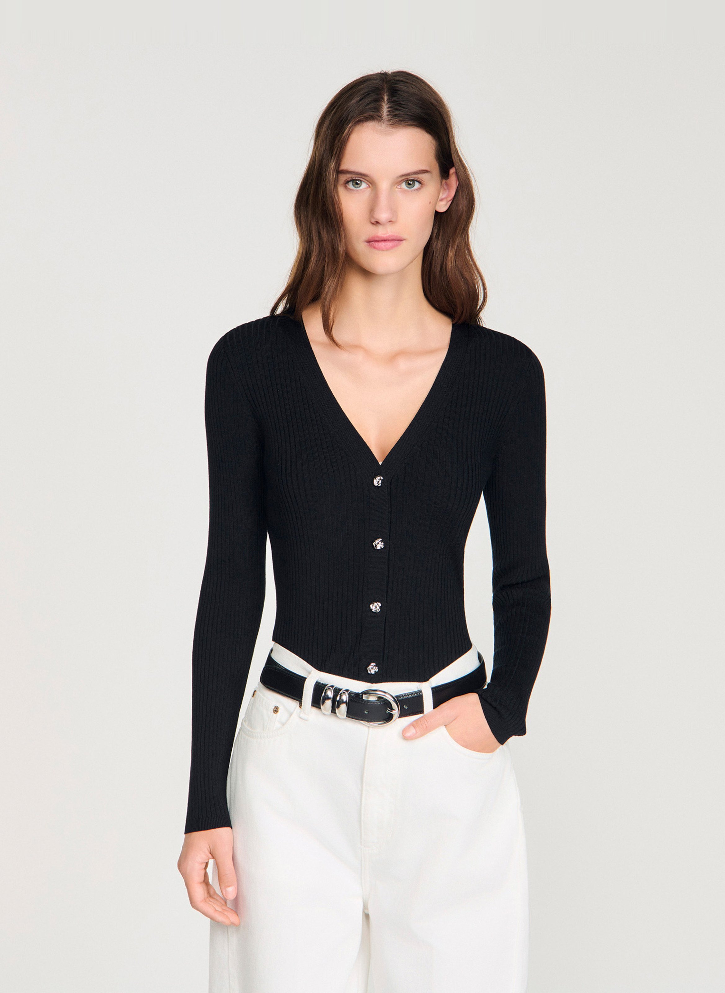 Cardigan col v SANDRO Noir