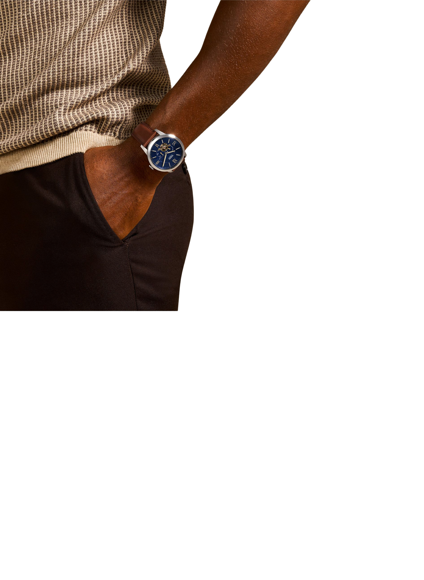 Montre Townsman bracelet en cuir FOSSIL Bleu