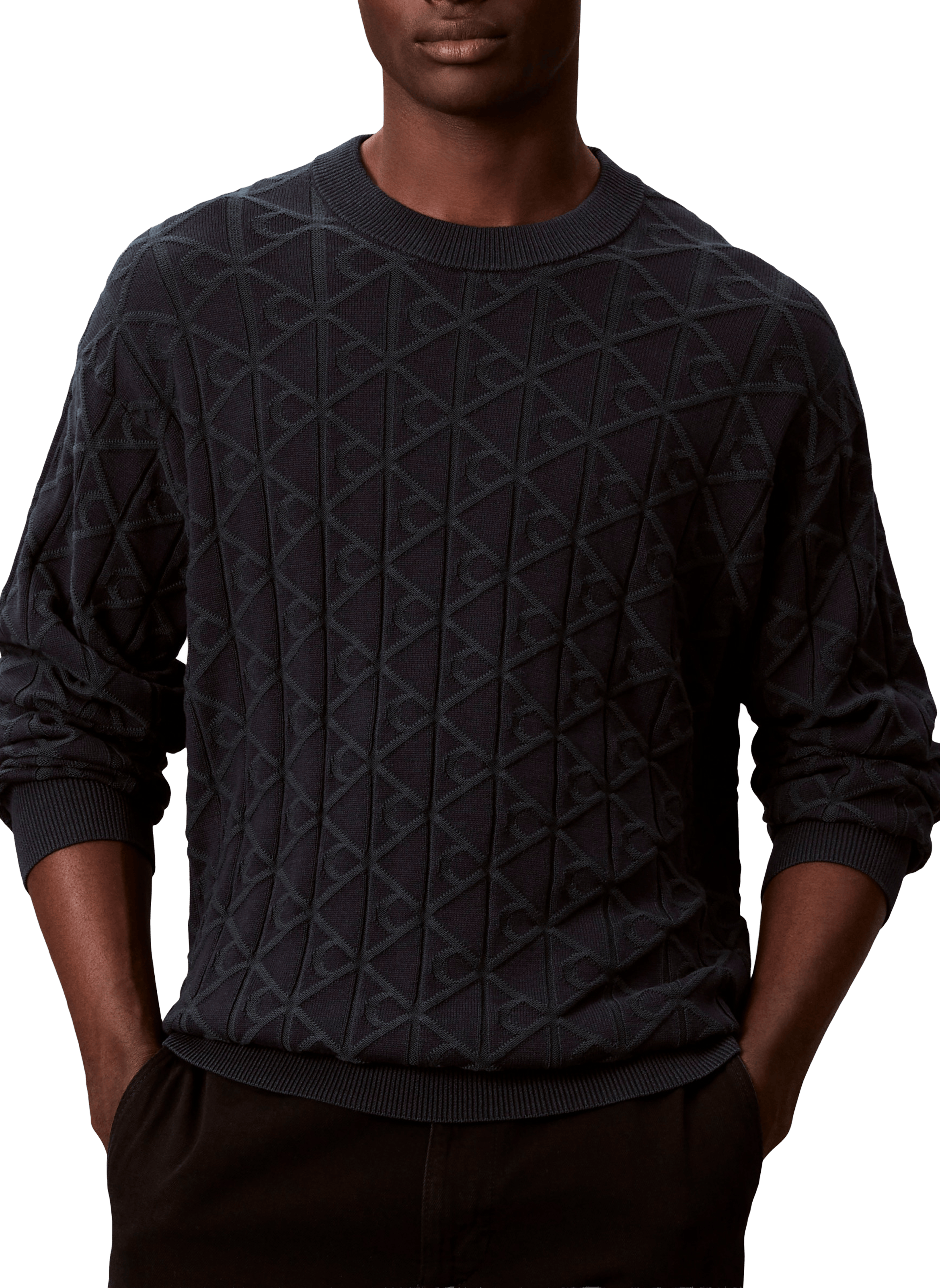 Pull droit à col rond en coton CALVIN KLEIN Gris