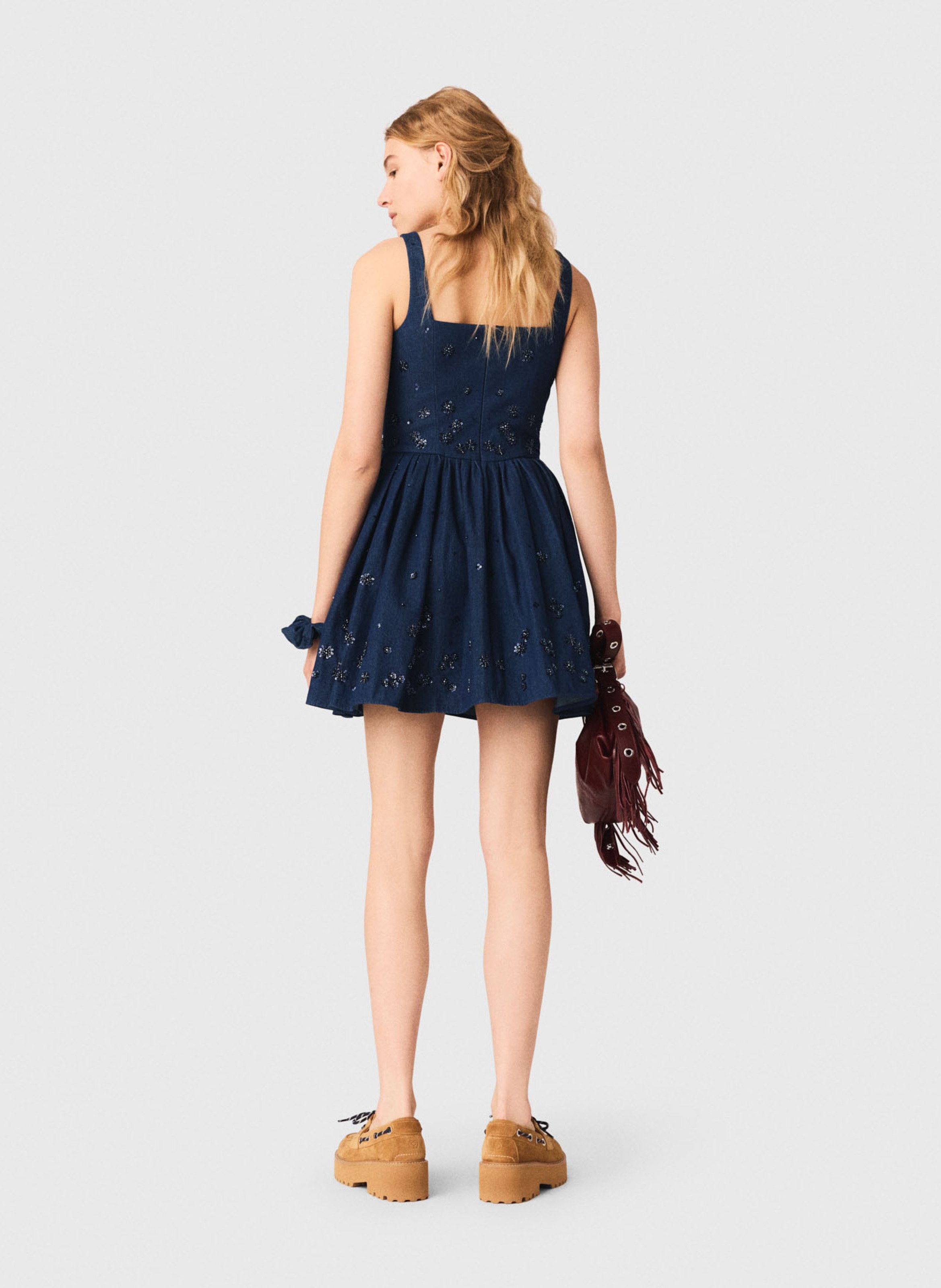 Robe courte en denim MAJE Bleu