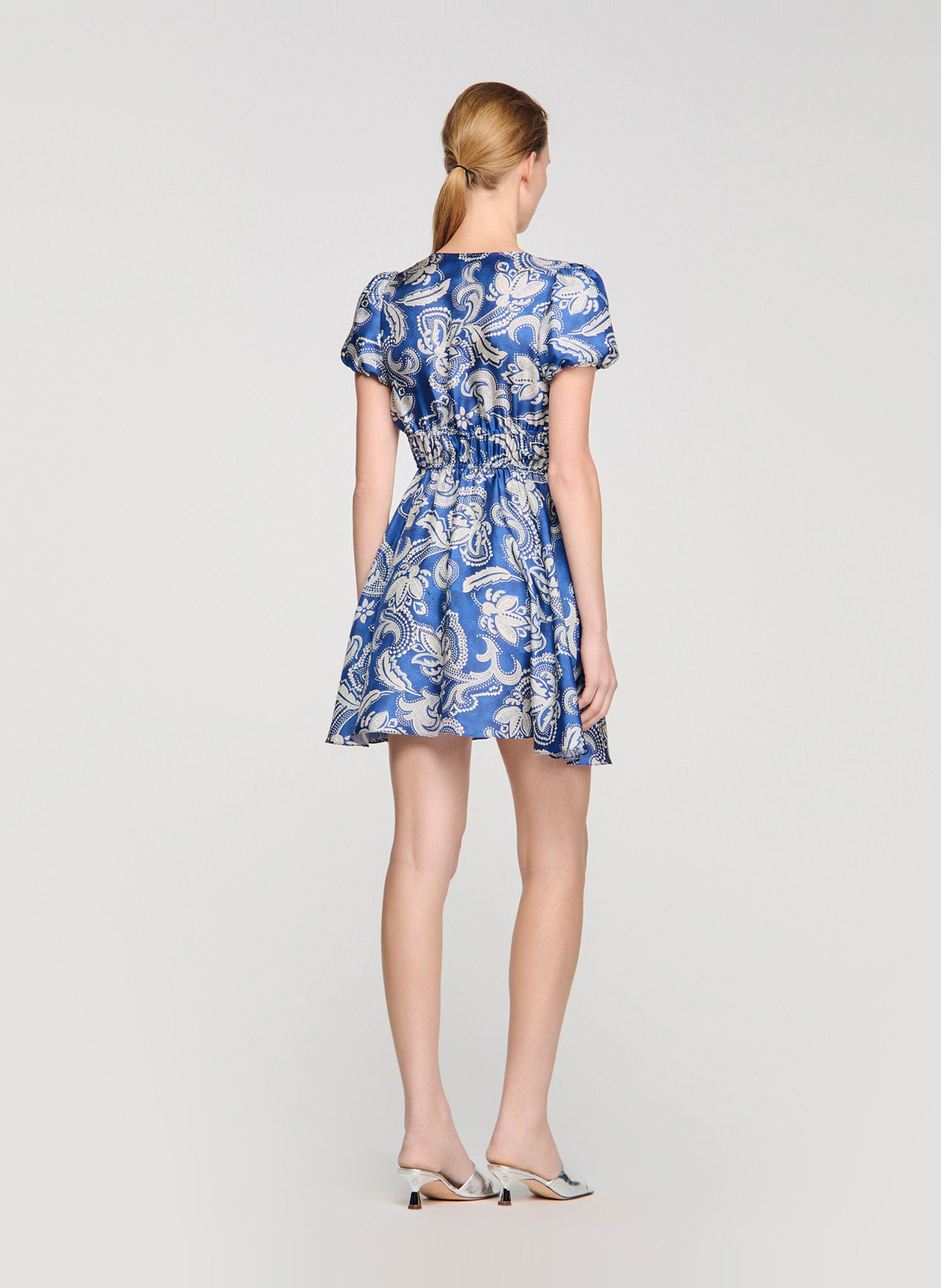 Robe courte col v imprimée SANDRO Bleu