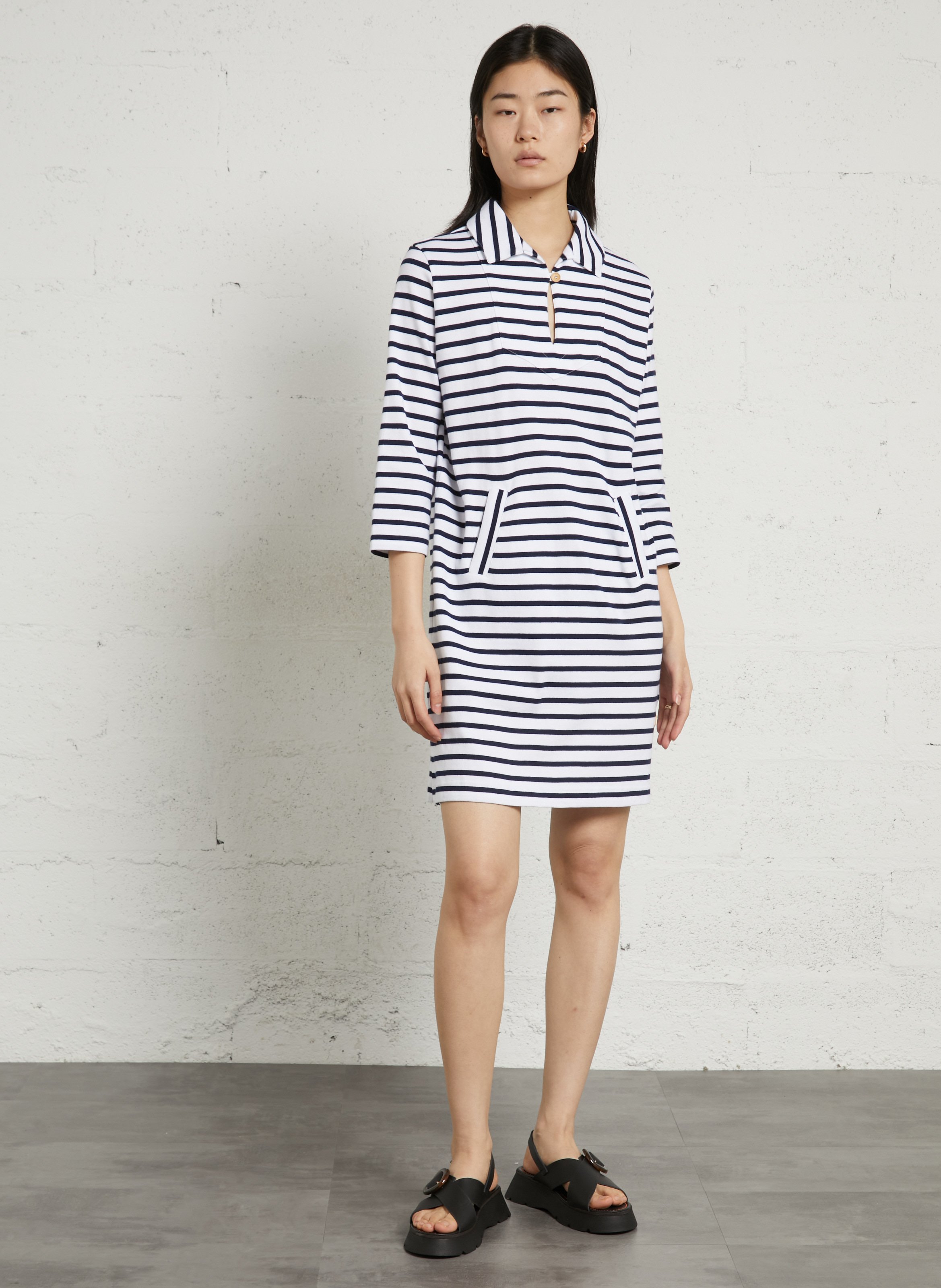 Robe courte col classique en coton rayé heritage ARMOR-LUX Blanc