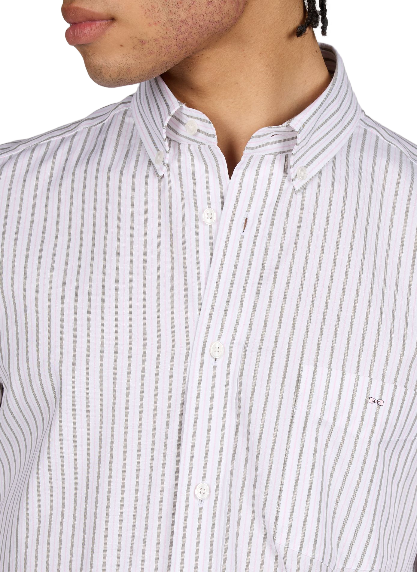 Chemise col américain à rayures en coton EDEN PARK Rose