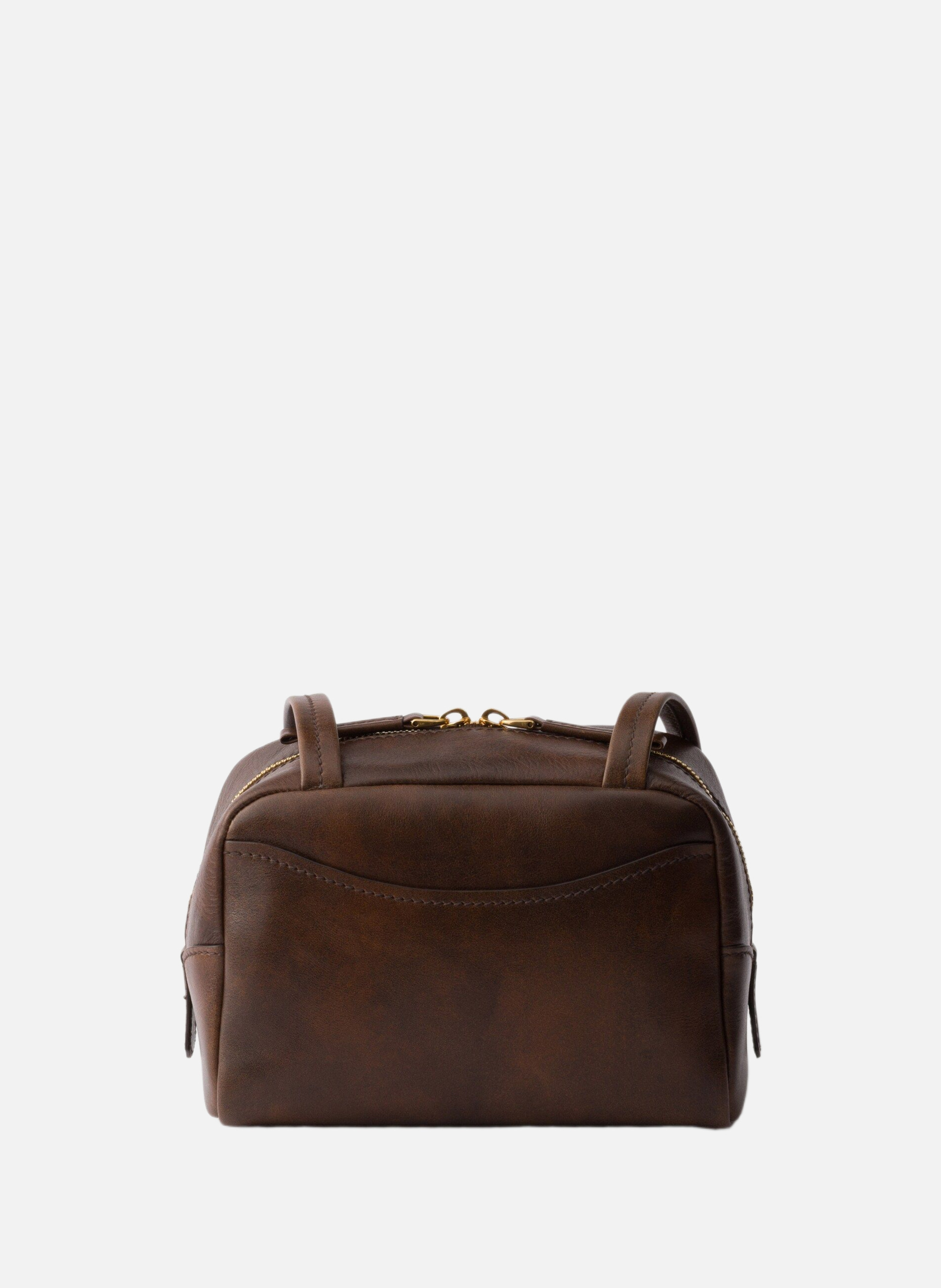 Mini sac à poignée supérieure en cuir vieilli prad PRADA Marron