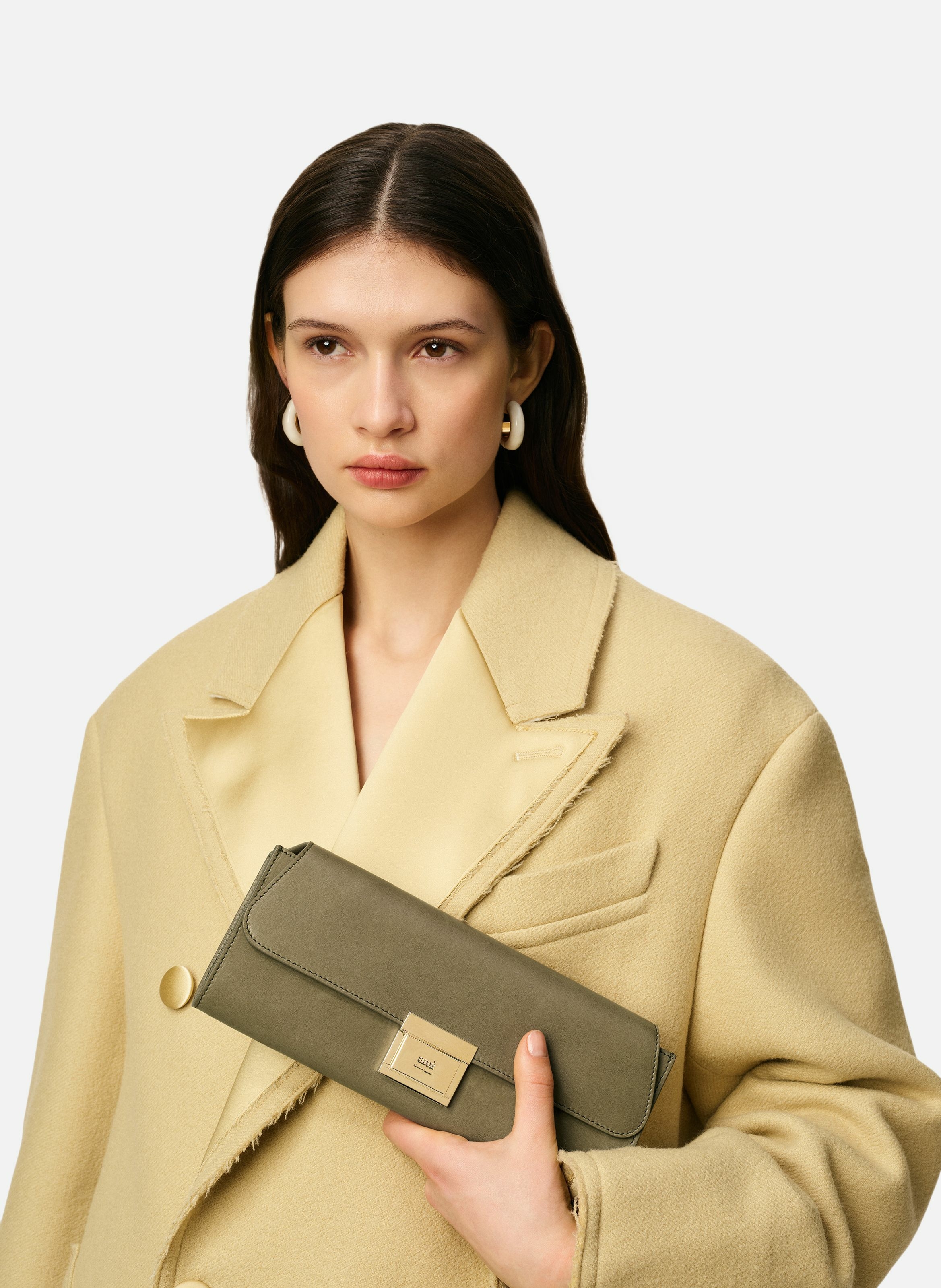 Pochette mimi en cuir lisse unisexe AMI PARIS Marron
