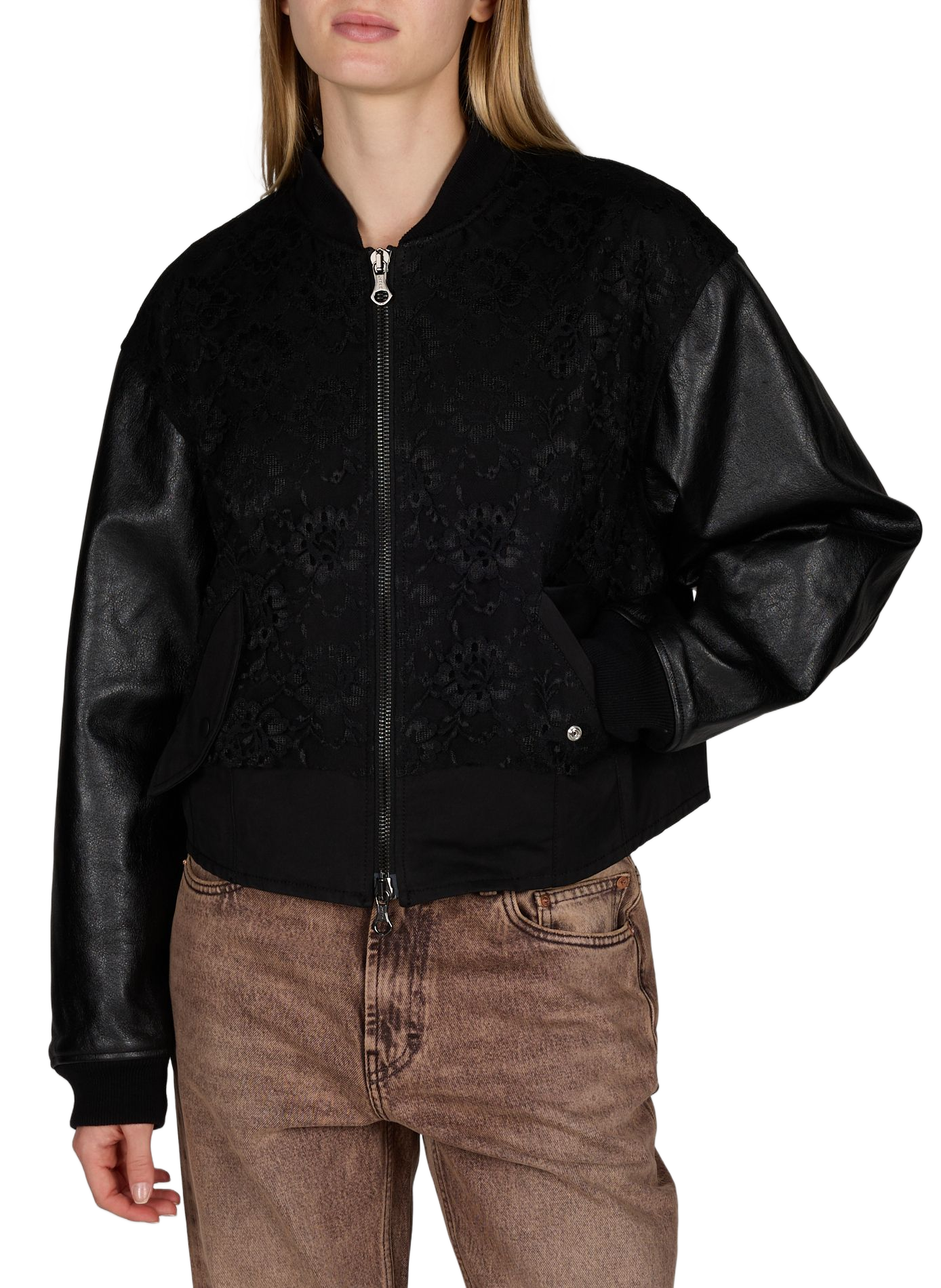 Bomber bi-matière avec empiècement en dentelle en coton OUR LEGACY Noir