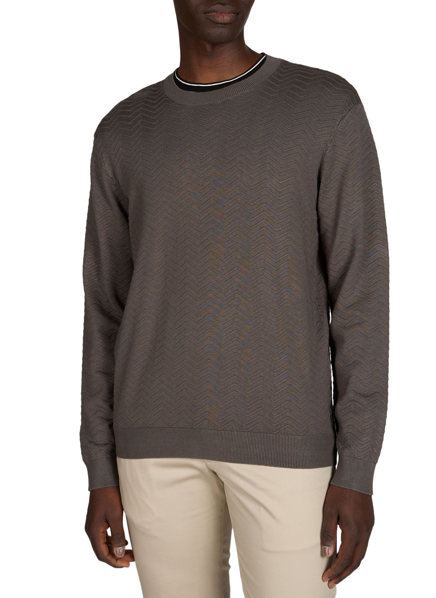 Straight knit sweater in zigzag pattern ARMANI EXCHANGE Khaki