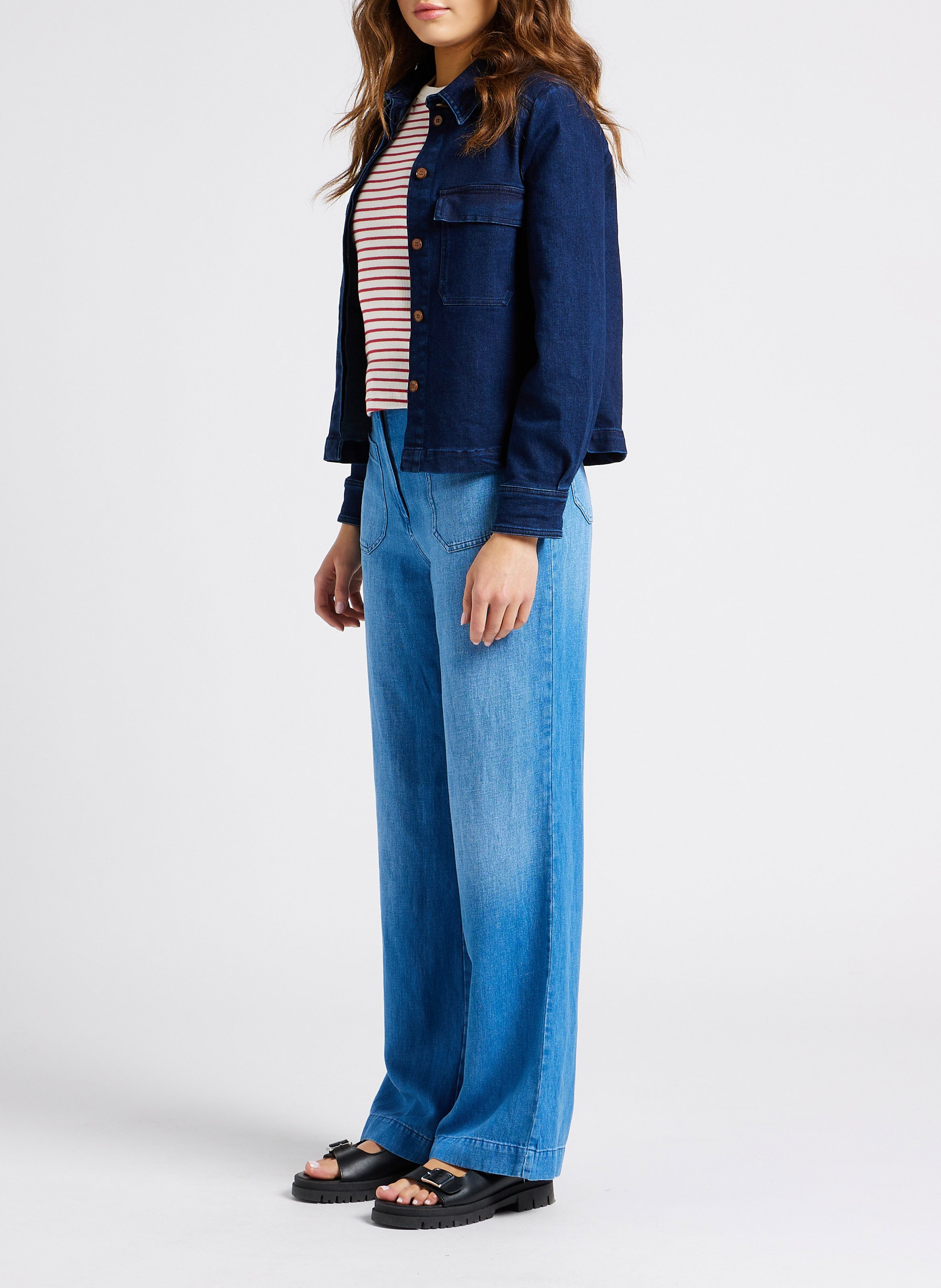 Veste courte droite en denim de coton léger guggen SESSUN Bleu