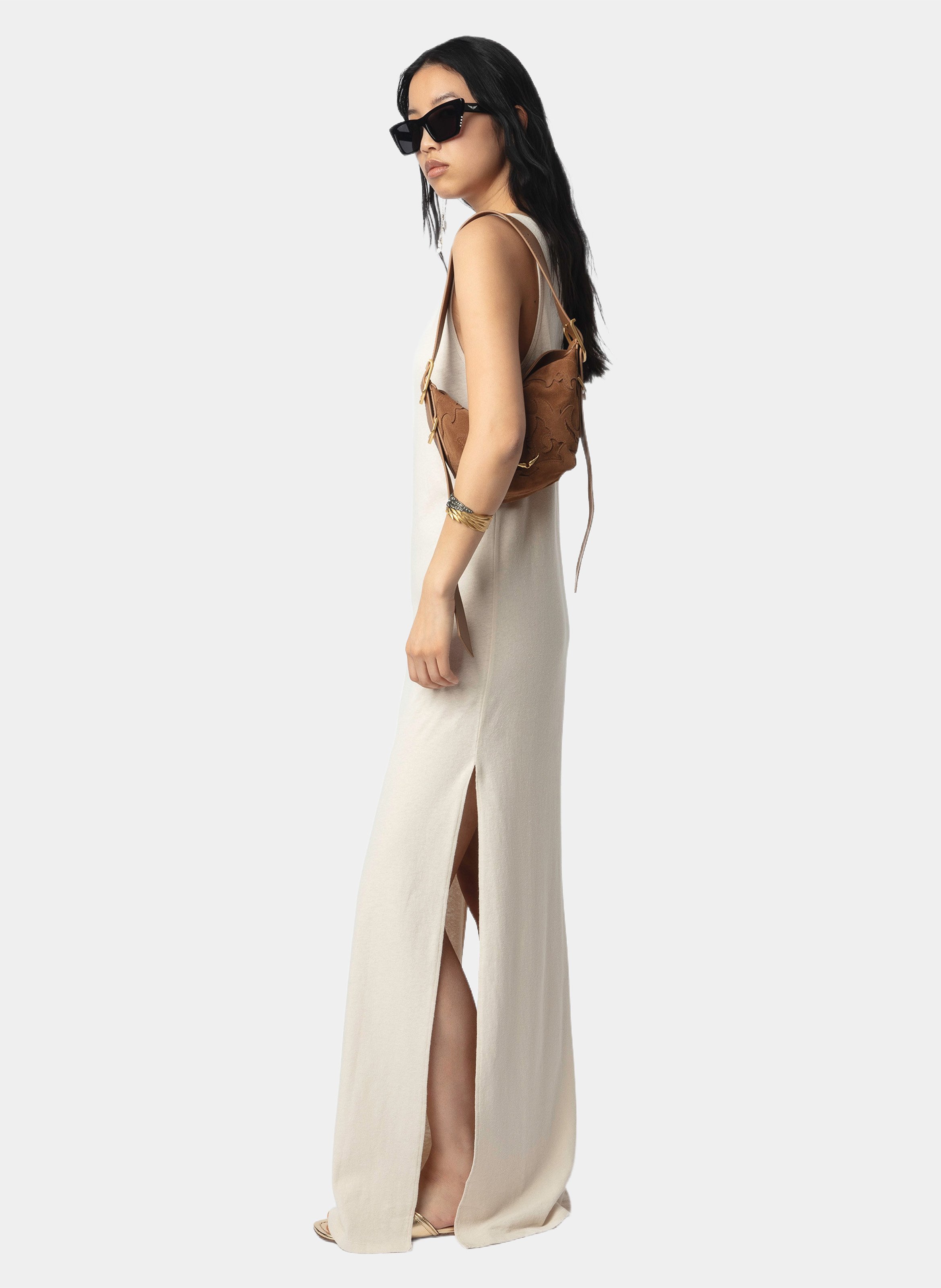 Langes Kleid mit V-Ausschnitt aus Baumwolle und Leinenmischung Deva ZADIG&VOLTAIRE Beige