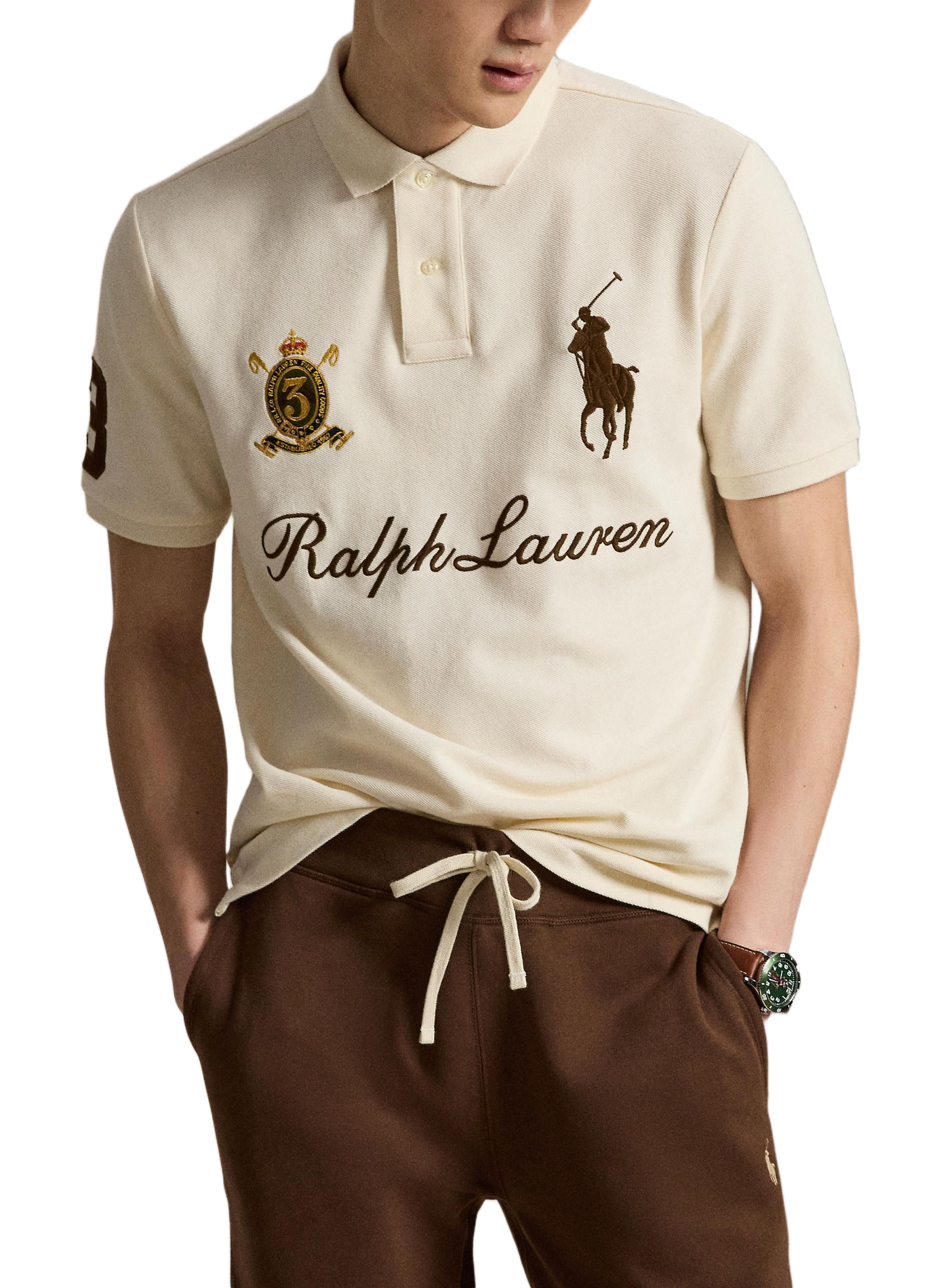 Piqué polo with embroidered logo. POLO RALPH LAUREN Beige