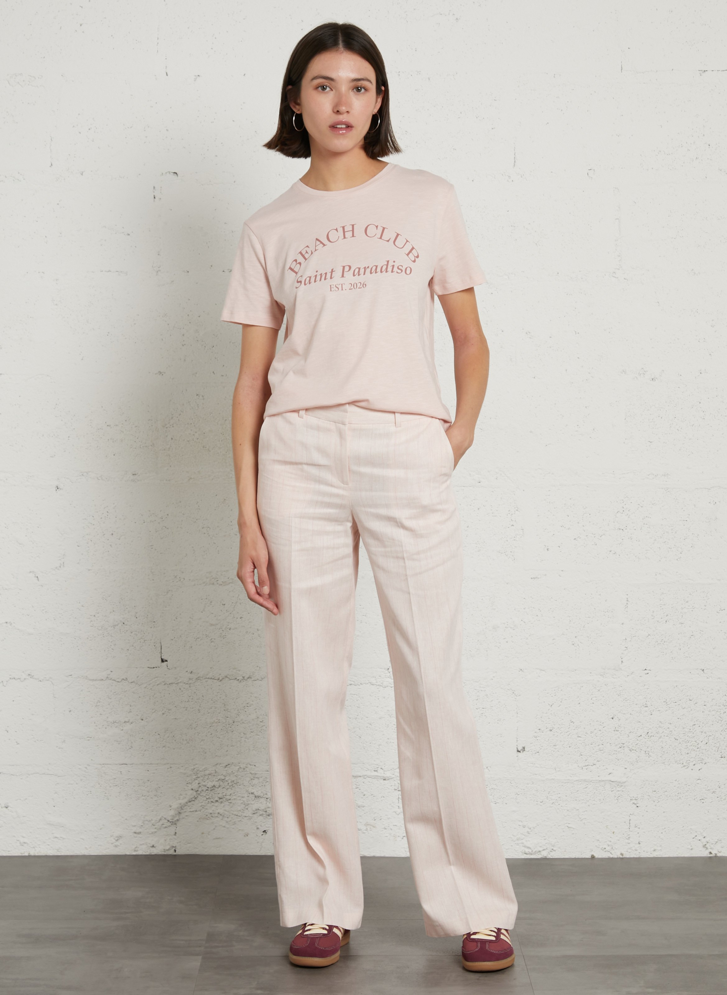 Pantalon large en coton mélangé rayé ferguson MAISON 123 Rose