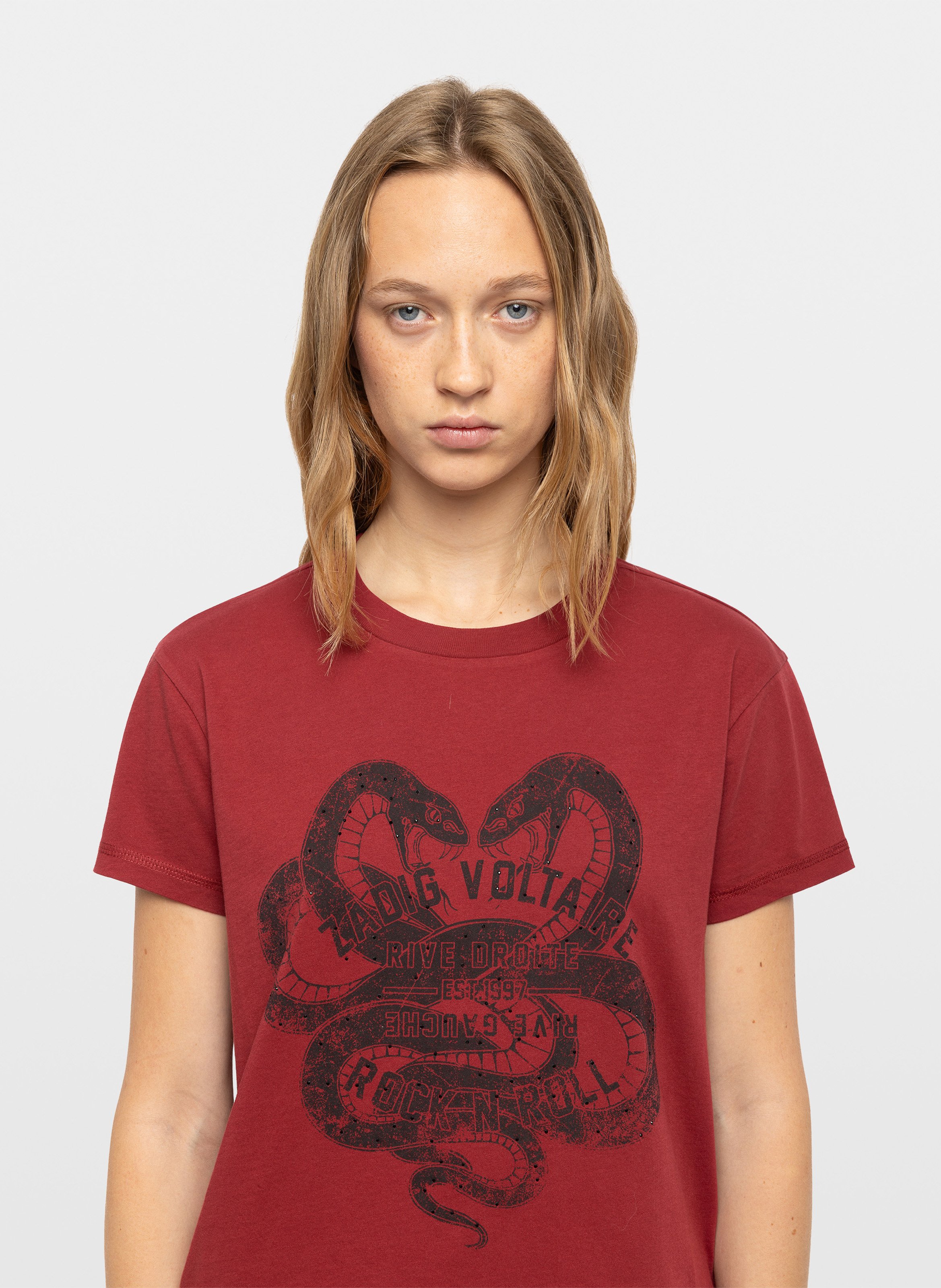 Tee-shirt droit col rond en coton walk ZADIG&VOLTAIRE Rouge