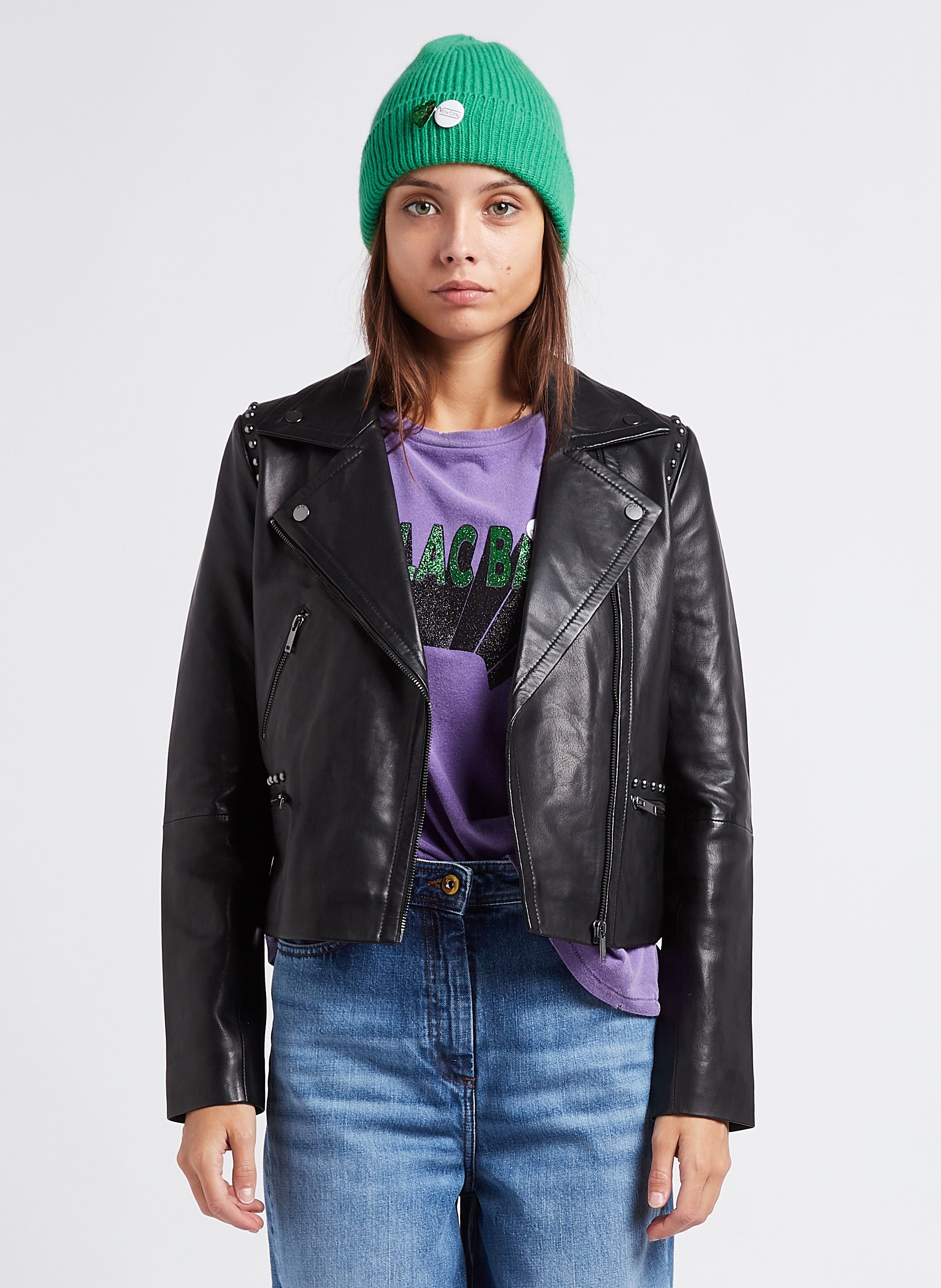 Veste droite col tailleur en cuir