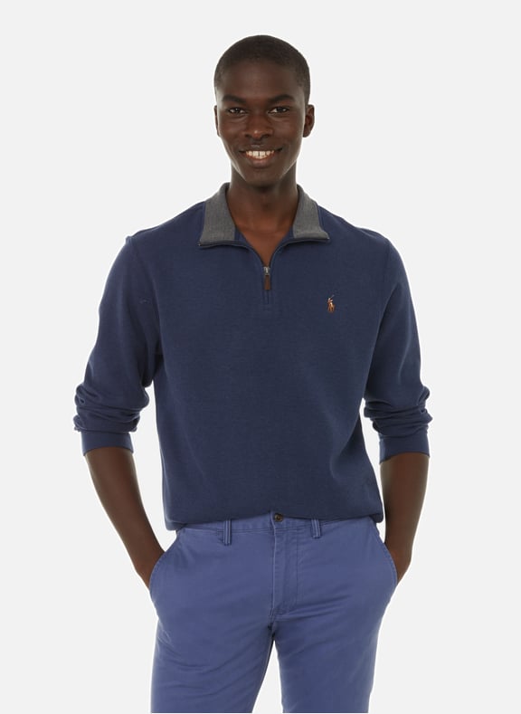 Blue Cotton zip neck jumper