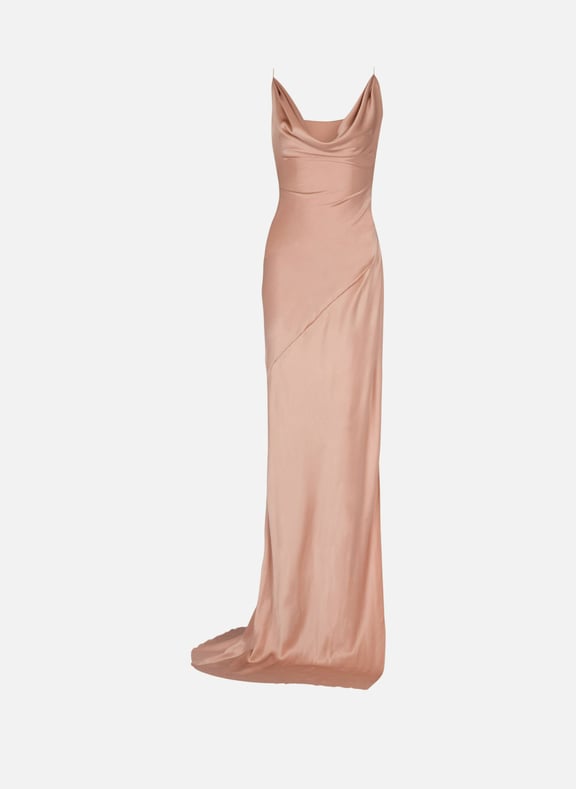 Robe fendue en satin drapé Beige by BALMAIN BALMAIN Robe fendue en satin drapé Beige