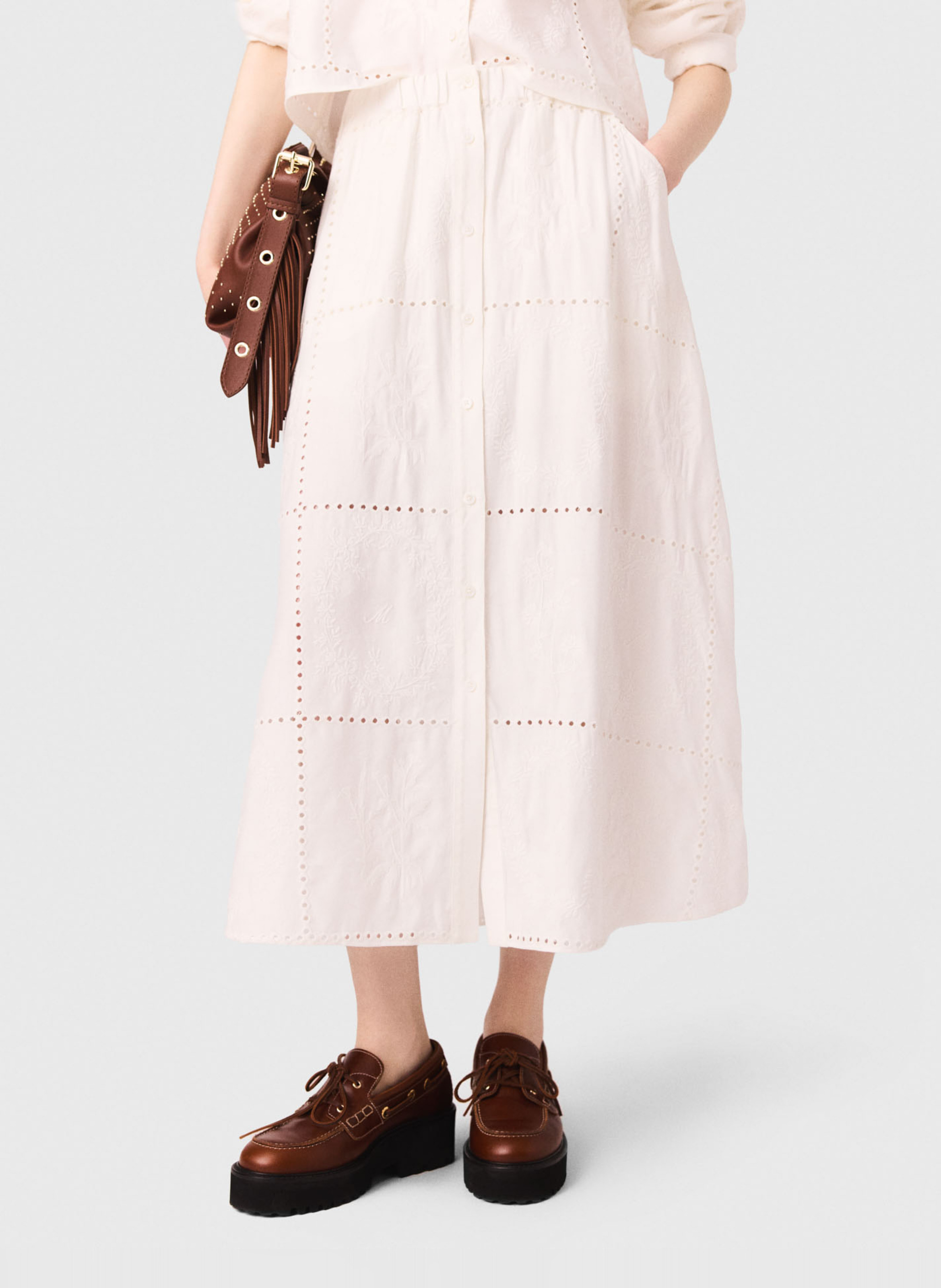 Jupe longue brodée MAJE Blanc