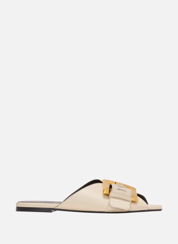 Sandales plates anthem en cuir Beige by BALMAIN BALMAIN Sandales plates anthem en cuir Beige