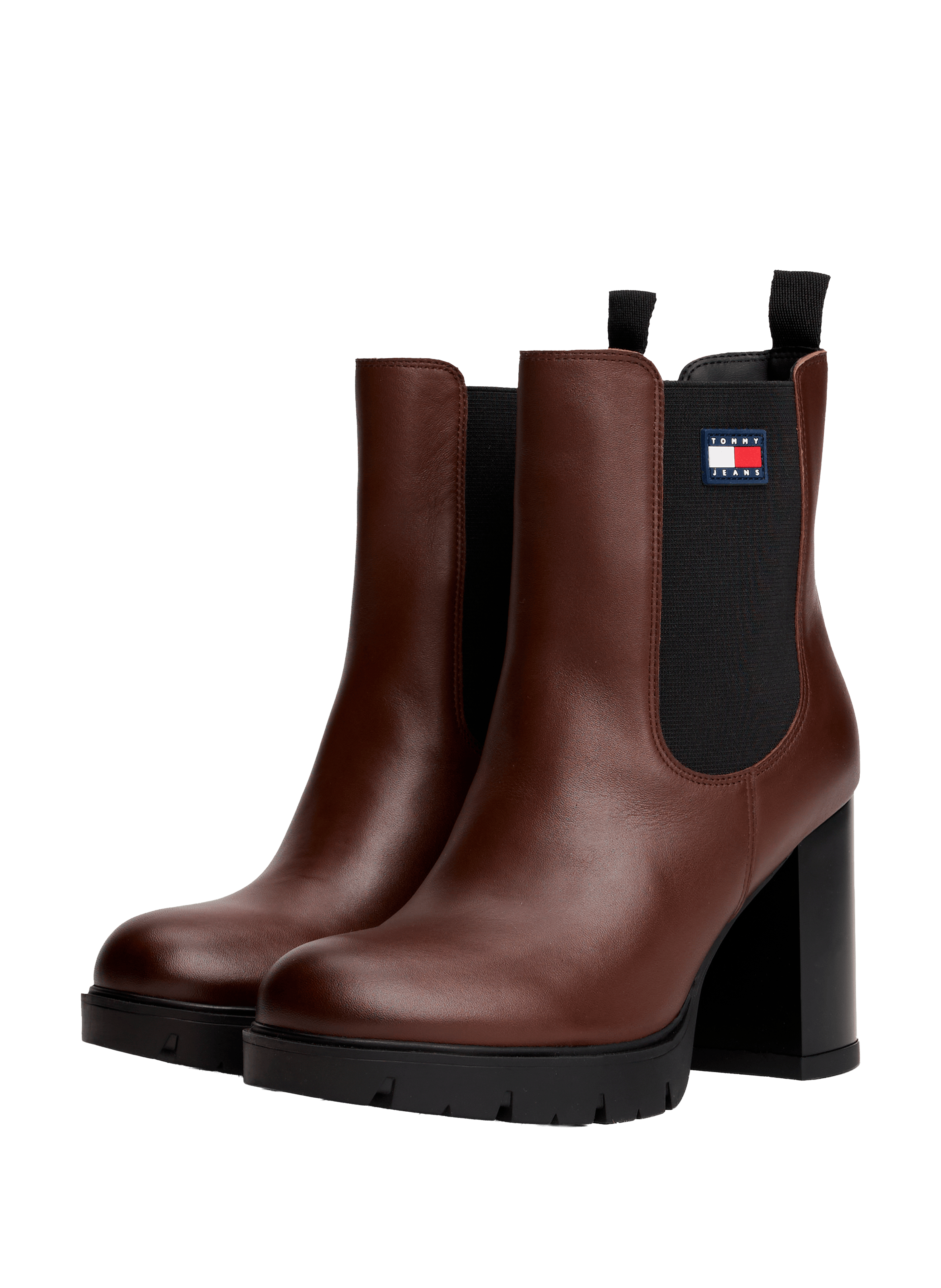 Bottines à talons hauts crantés en cuir TOMMY HILFIGER Marron