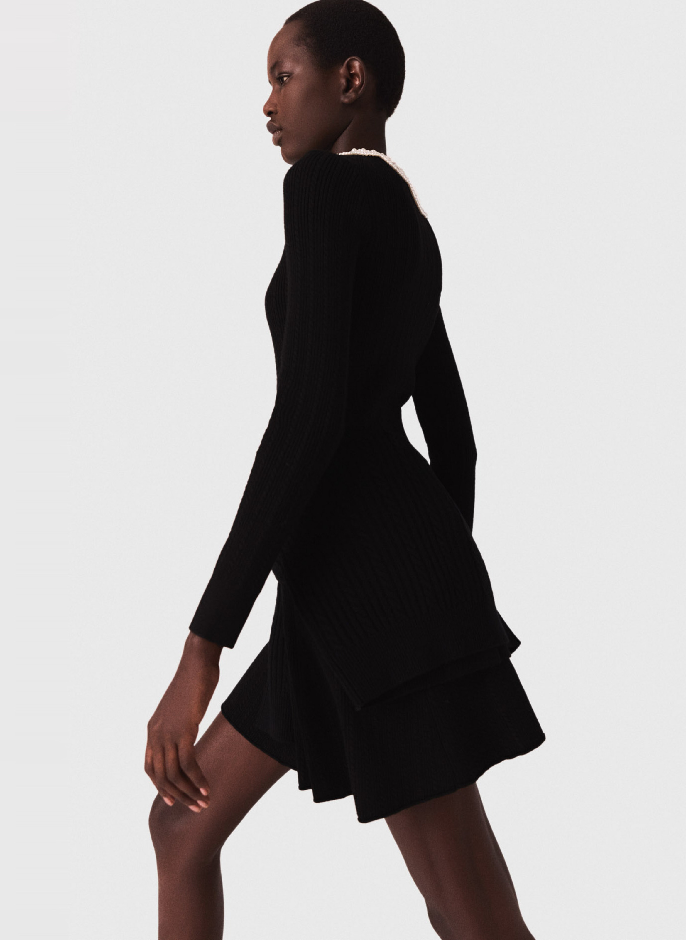 Robe courte col rond en maille MAJE Noir