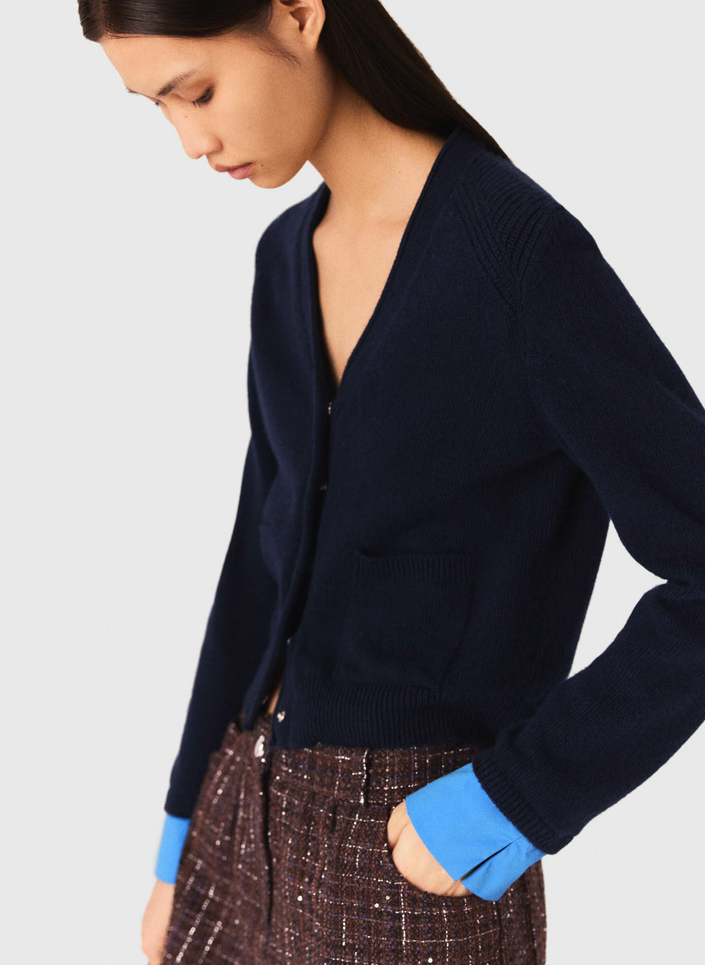 Cardigan en laine avec détails amovibles Bleu