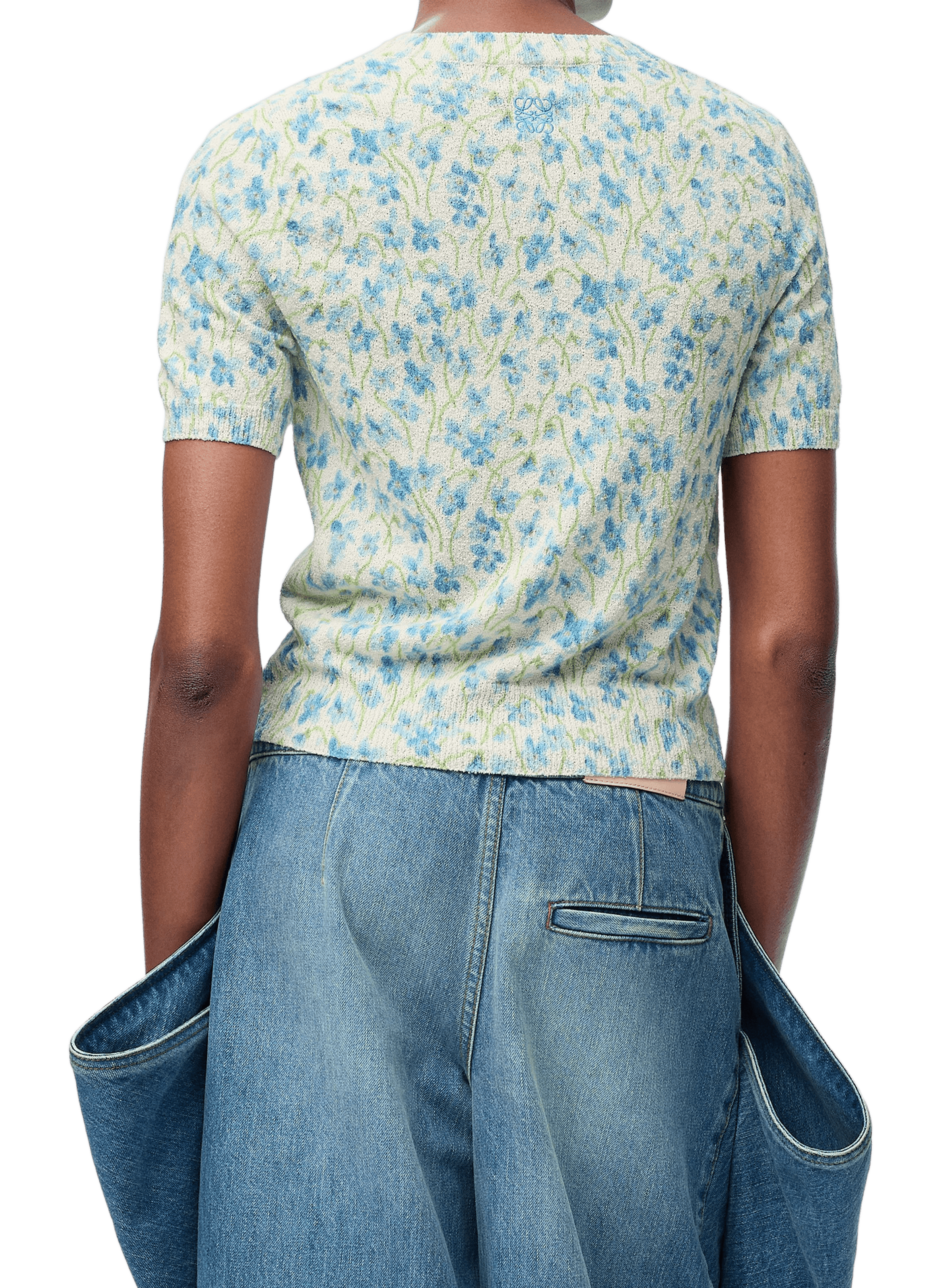 Pull manches courtes fleuri en coton mélangé LOEWE Bleu