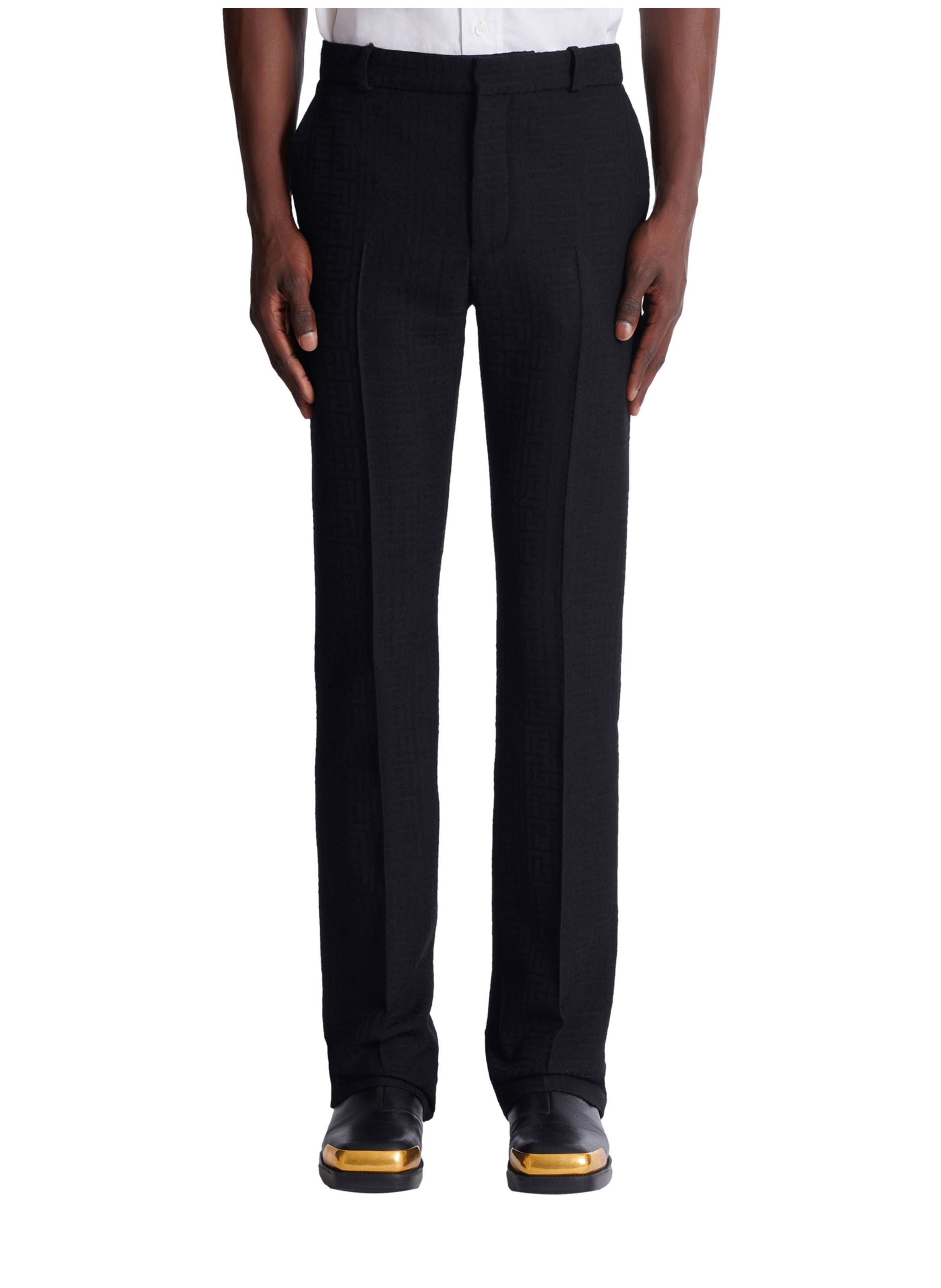 Pantalon à pinces en grain de poudre BALMAIN Noir