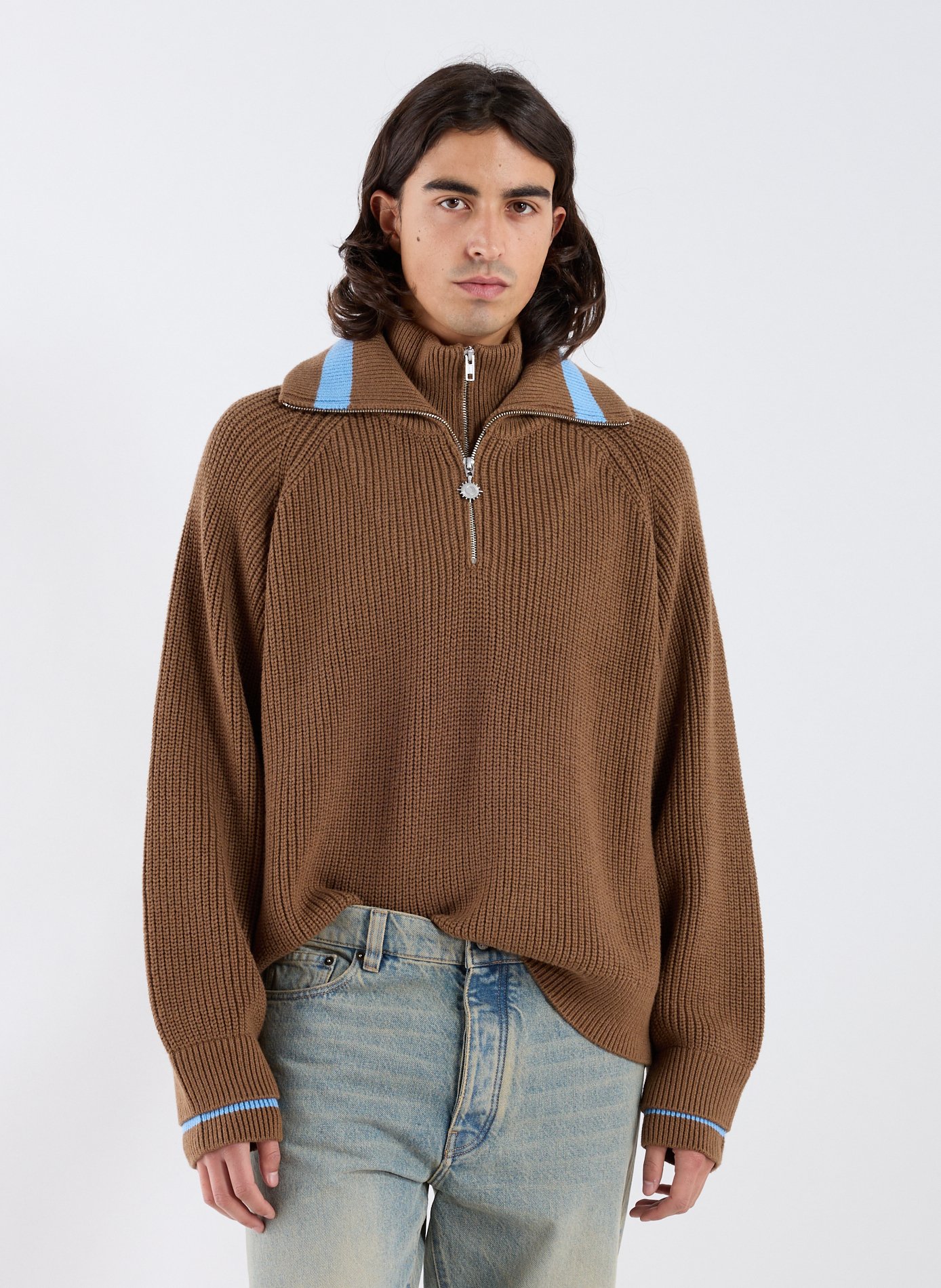 Merino Wool and Cotton Double Collar Truck Sweater CALEB Brown